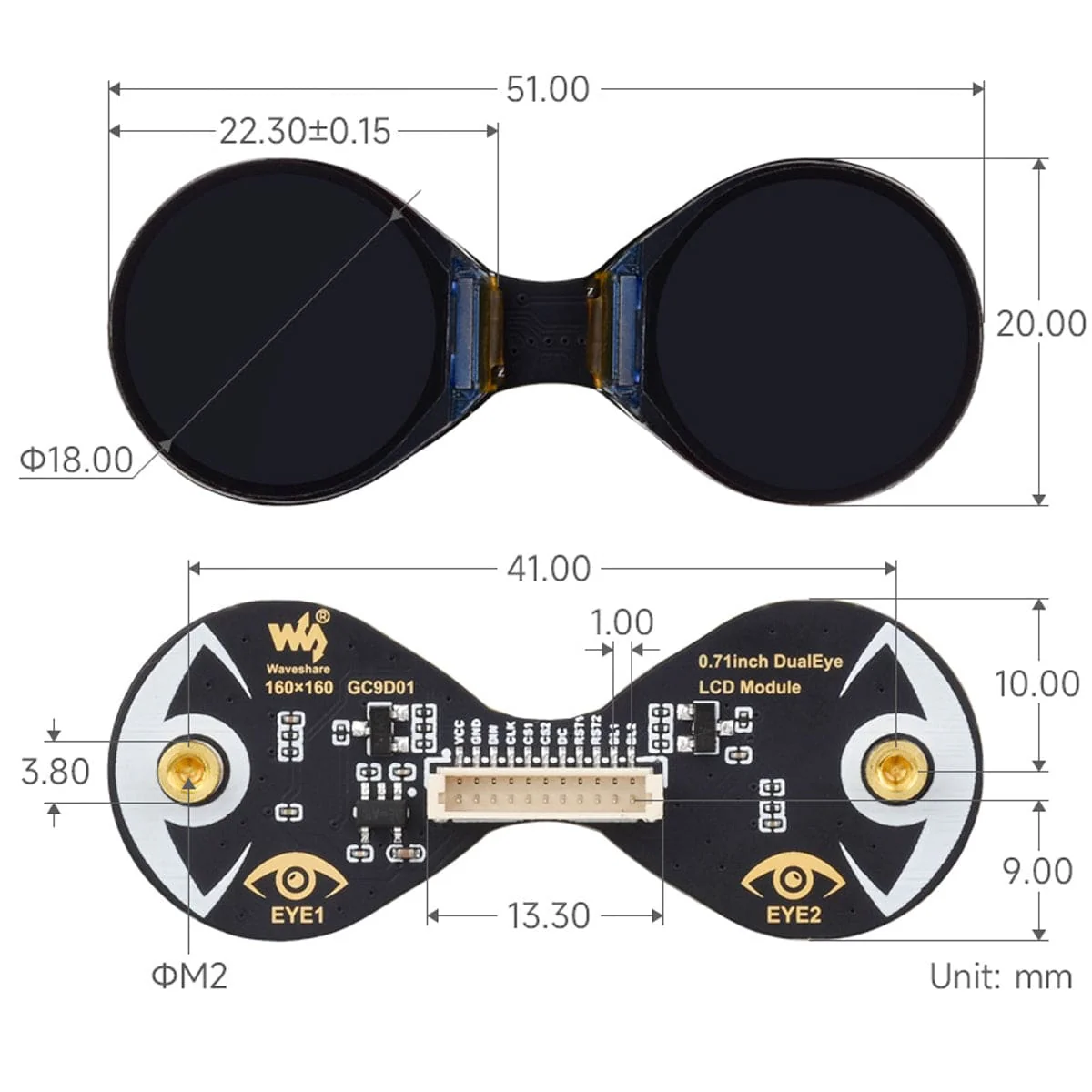0.71" Double Eye Round IPS LCD Display (160 x 160) - Image 8