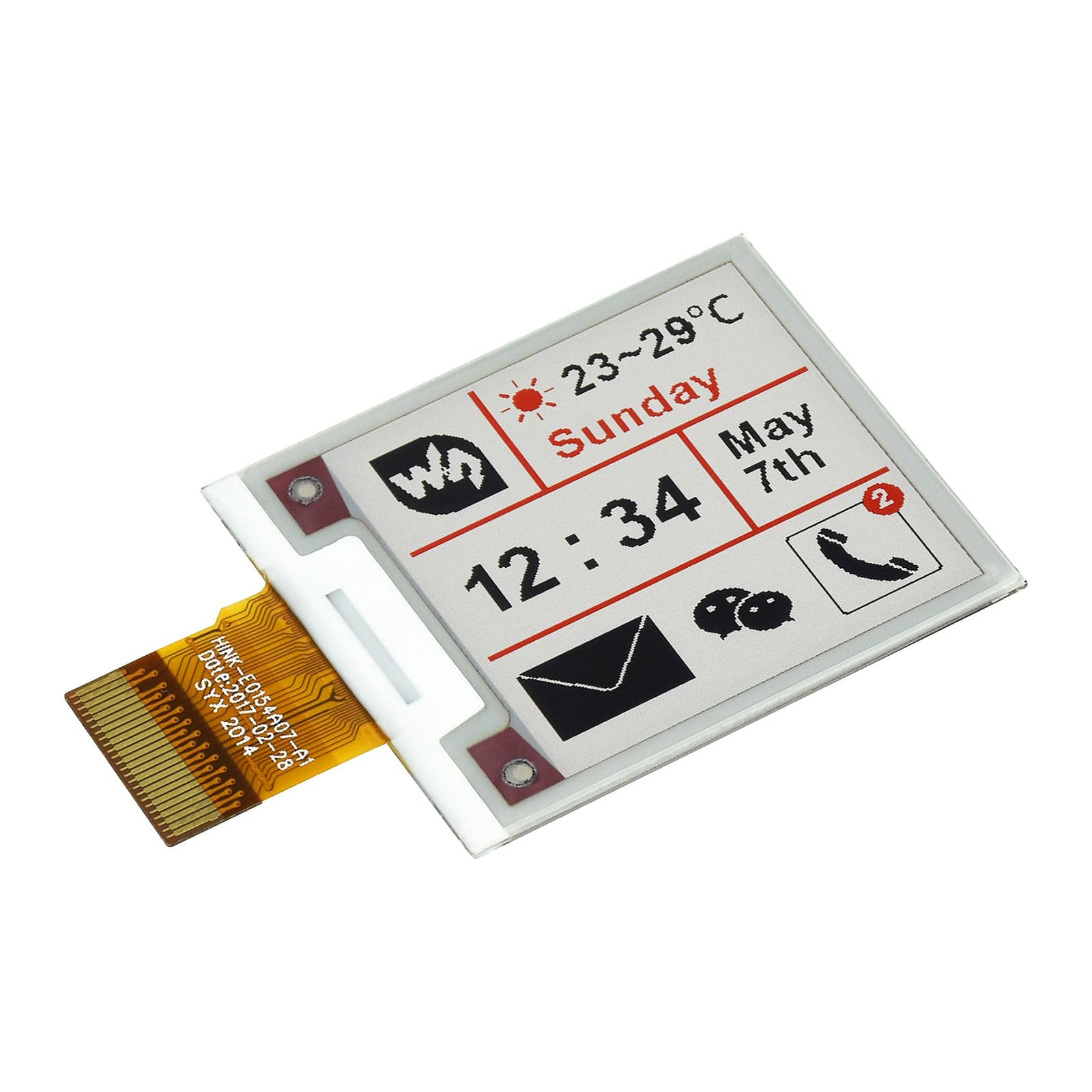 1.54" ePaper Display Raw Panel - Red/Black/White (200x200)
