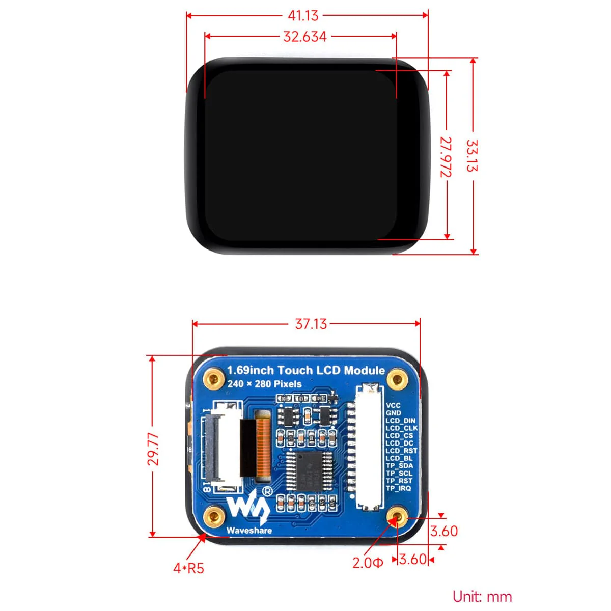 1.69" Round IPS LCD Display Module with Touch Panel (240 x 280) - Image 6