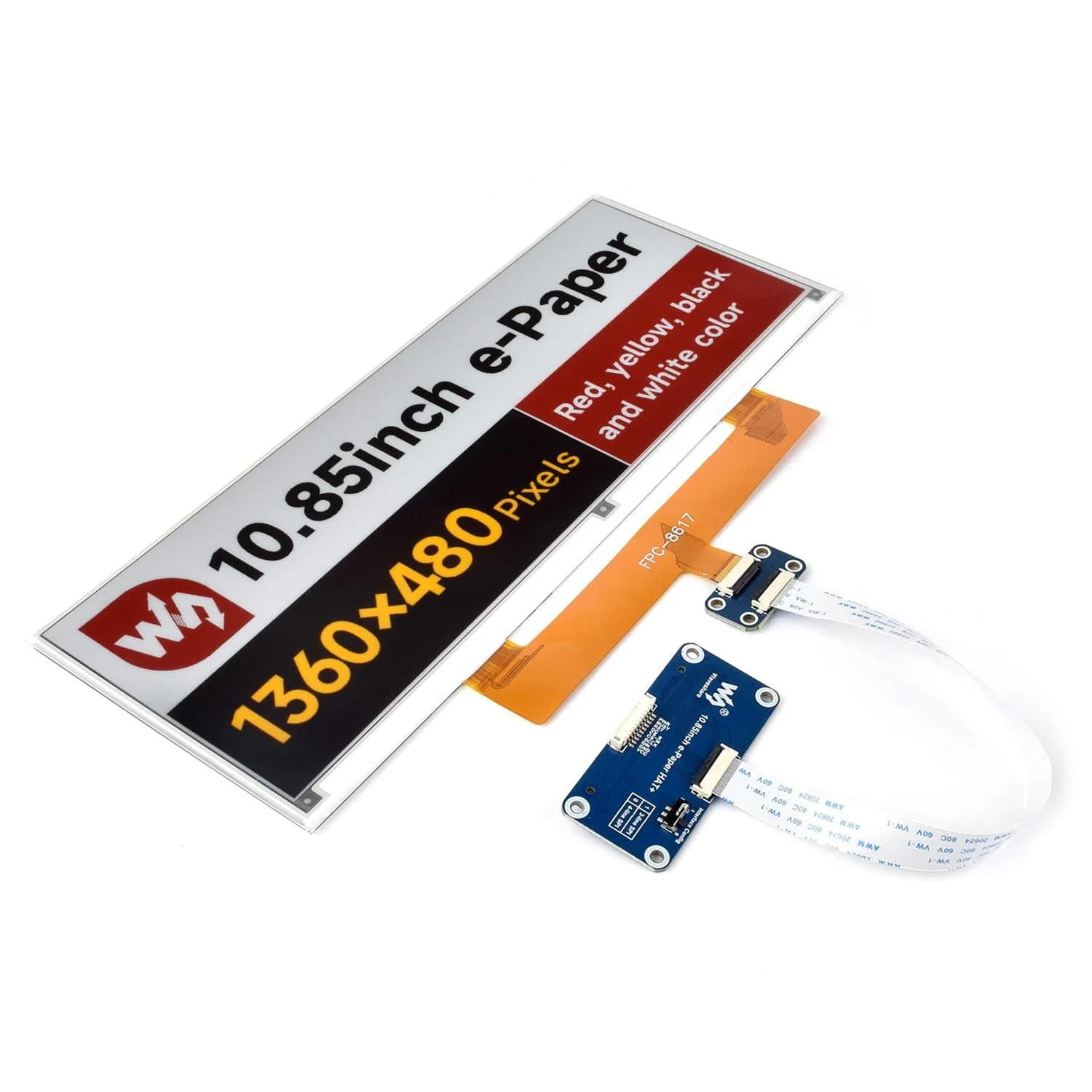 10.85" ePaper Display (G) with HAT for Raspberry Pi (1360x480)