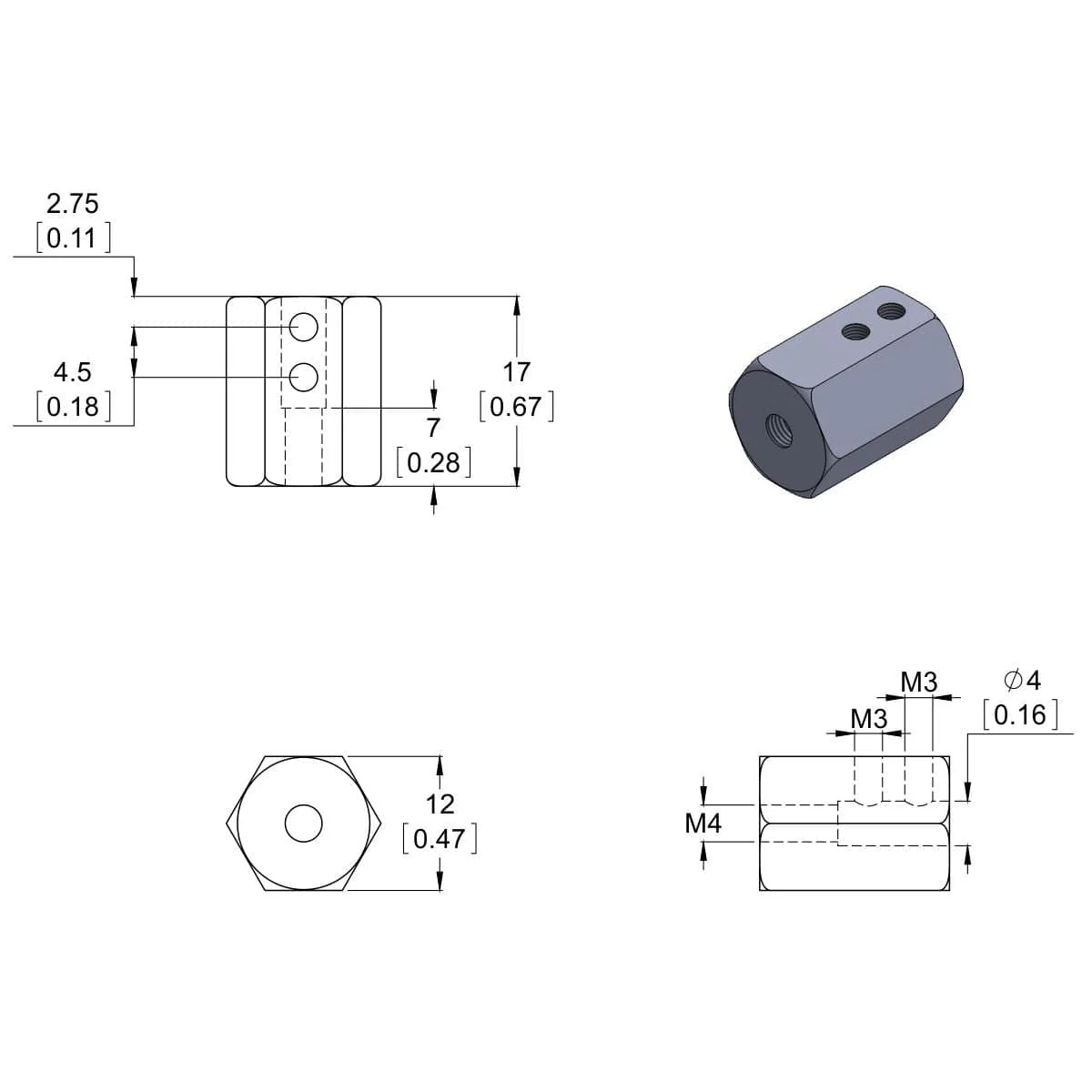 12mm Hex Wheel Adapter for 4mm Shafts (2-Pack) - Image 3