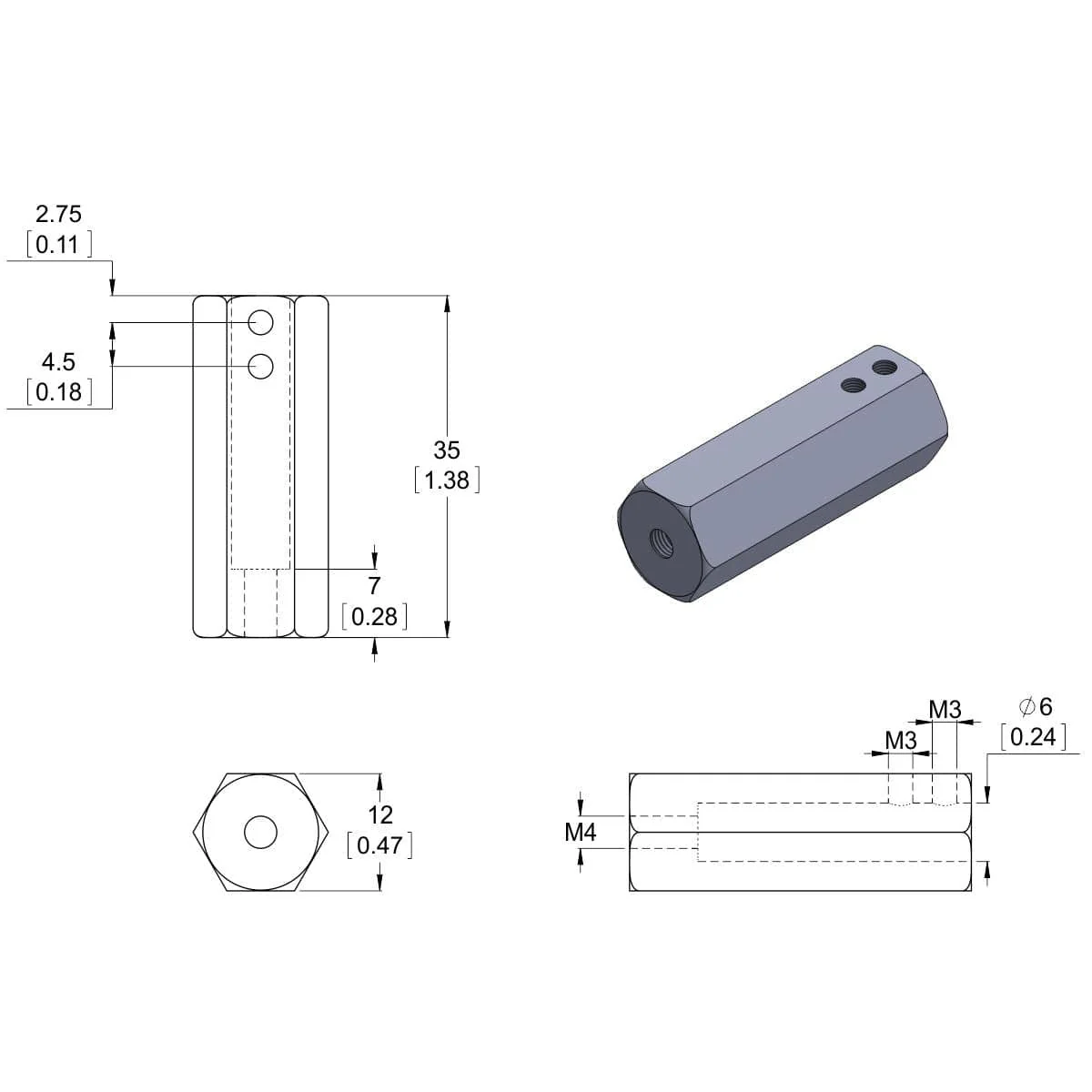 12mm Hex Wheel Adapter for 6mm Shafts - Extended (2-Pack) - Image 3