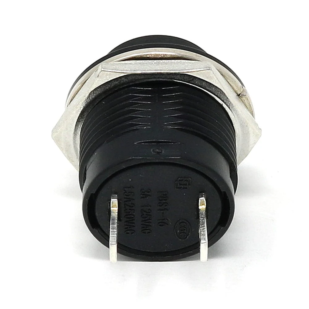 16mm Panel Mount Momentary Pushbutton - Black - Image 2