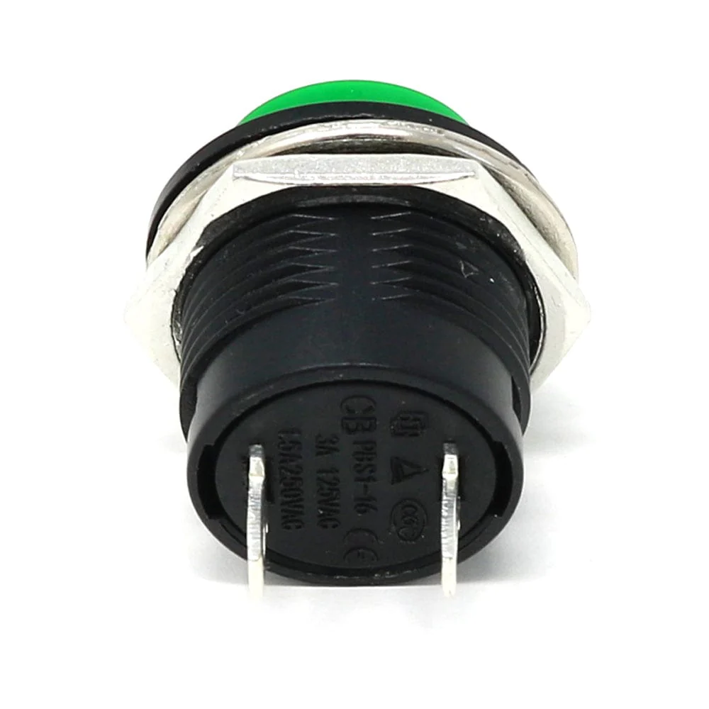16mm Panel Mount Momentary Pushbutton - Green - Image 2