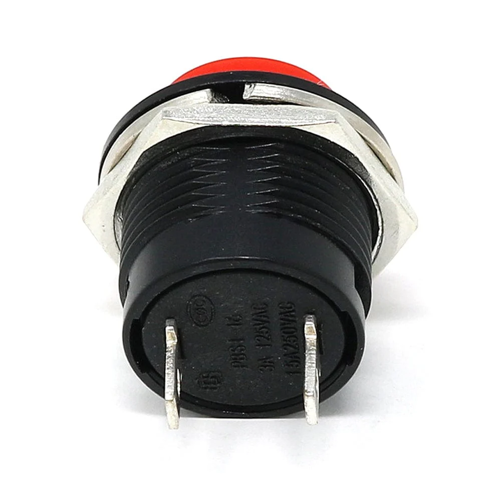 16mm Panel Mount Momentary Pushbutton - Red - Image 2