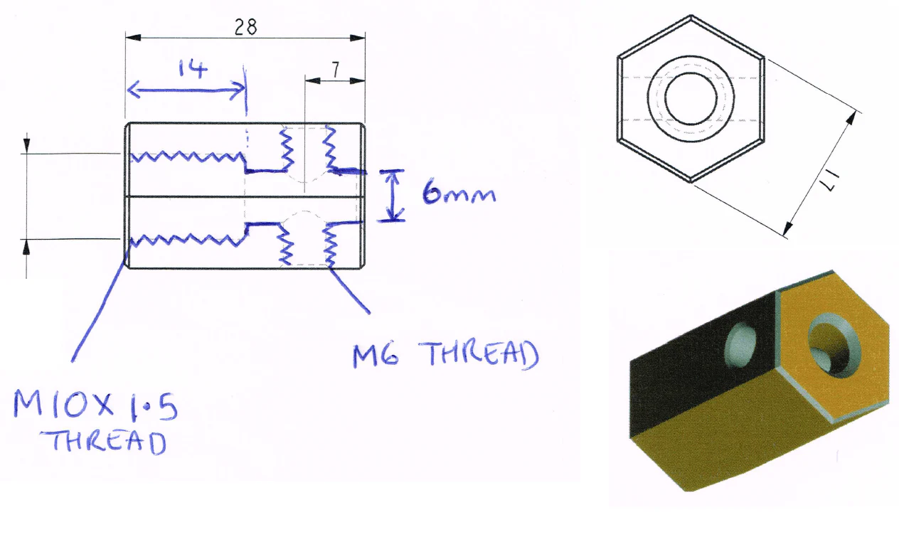 17mm Hex Brass Motor Shaft Hub - 6mm [discontinued] - Image 3