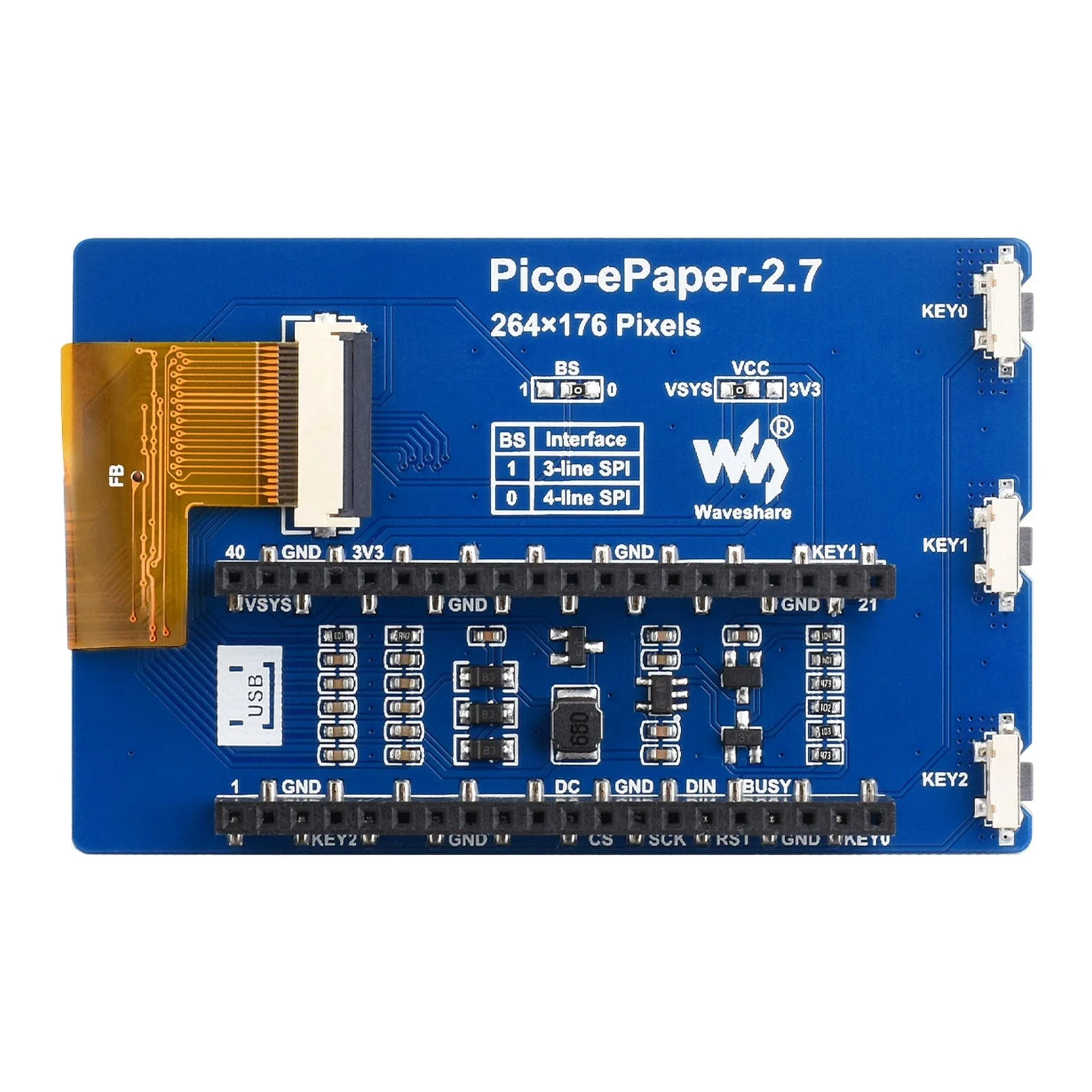 2.7" ePaper Display Module for Raspberry Pi Pico (264x176) - Image 4