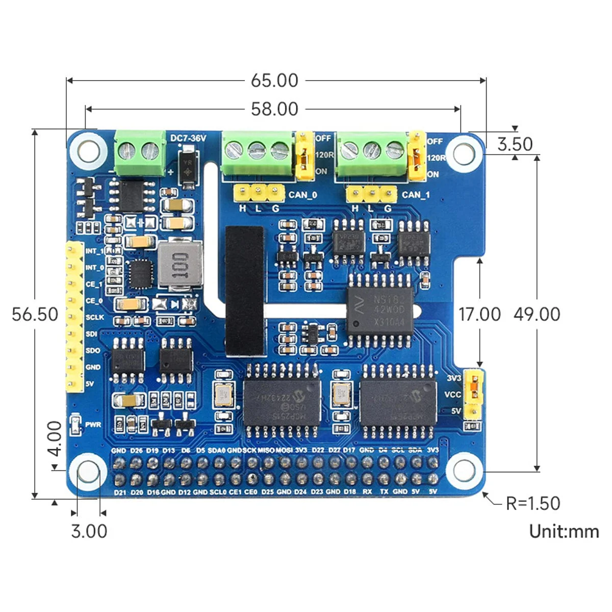 2-Channel Isolated CAN Bus Expansion HAT For Raspberry Pi - Image 5