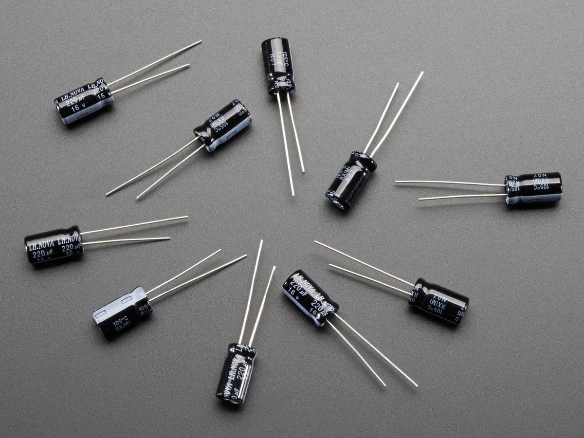 220uF 16V Electrolytic Capacitors - Pack of 10 - Image 2