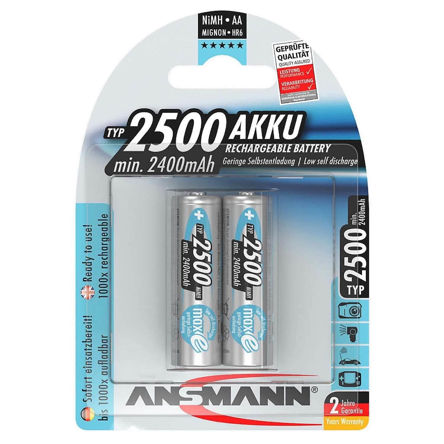 2500mAh NiMH Rechargeable AA Batteries (2-Pack) - Image 2