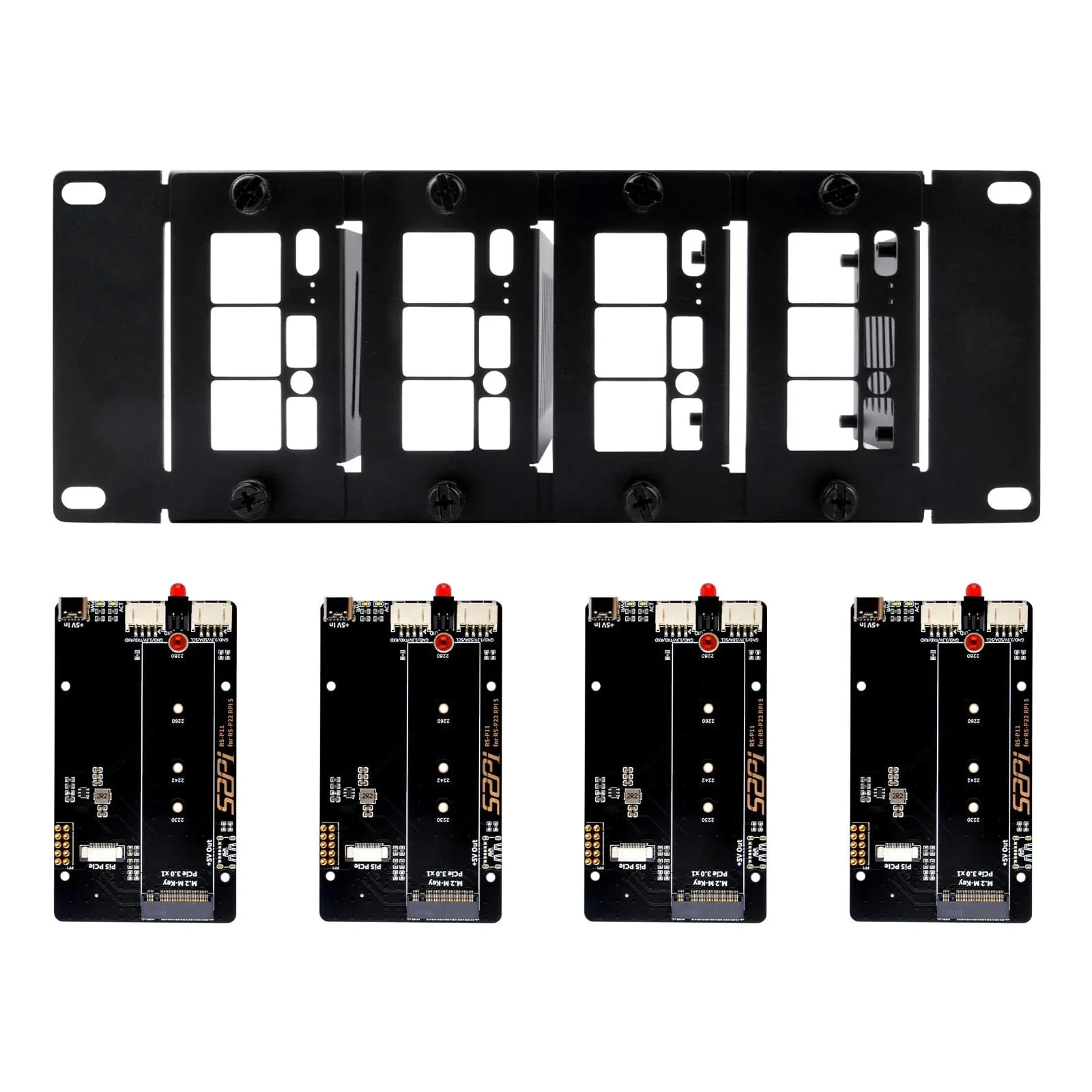 2U 10" Rack Mount with 4x PCIe NVMe Boards for DeskPi RackMate