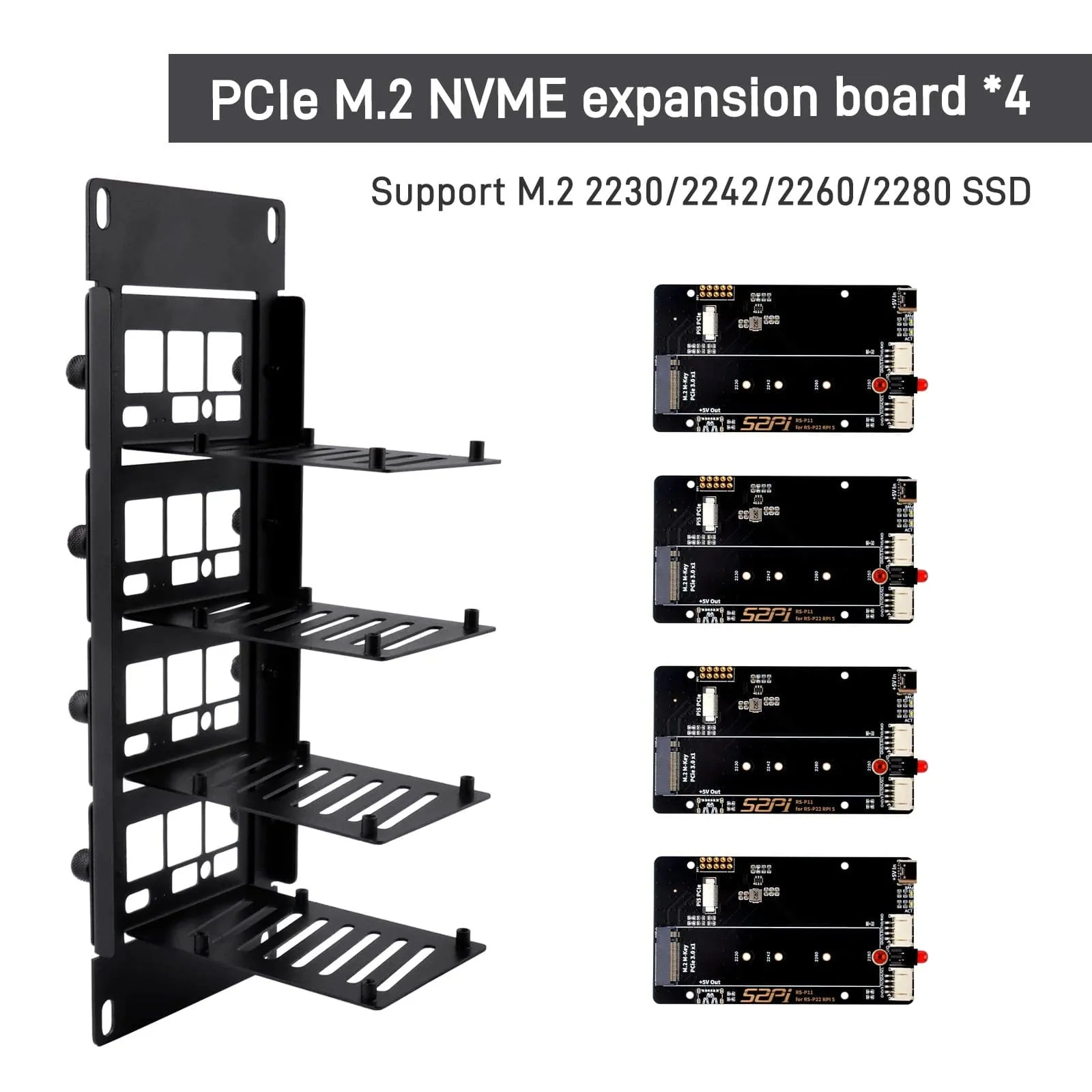 2U 10" Rack Mount with 4x PCIe NVMe Boards for DeskPi RackMate - Image 2