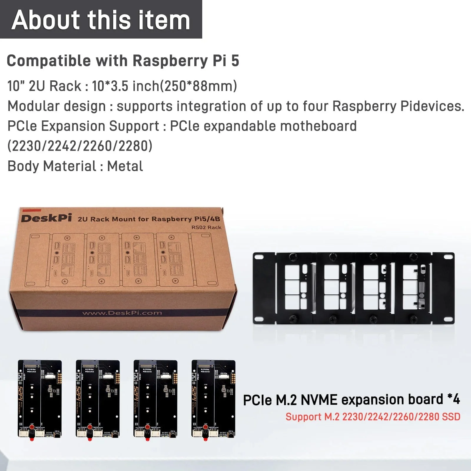 2U 10" Rack Mount with 4x PCIe NVMe Boards for DeskPi RackMate - Image 5