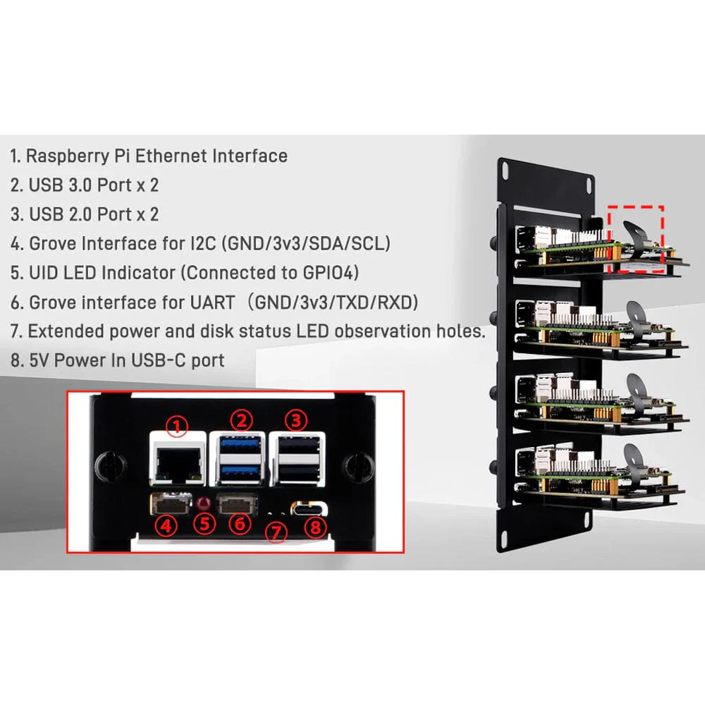 2U 10" Rack Mount with 4x PCIe NVMe Boards for DeskPi RackMate - Image 8