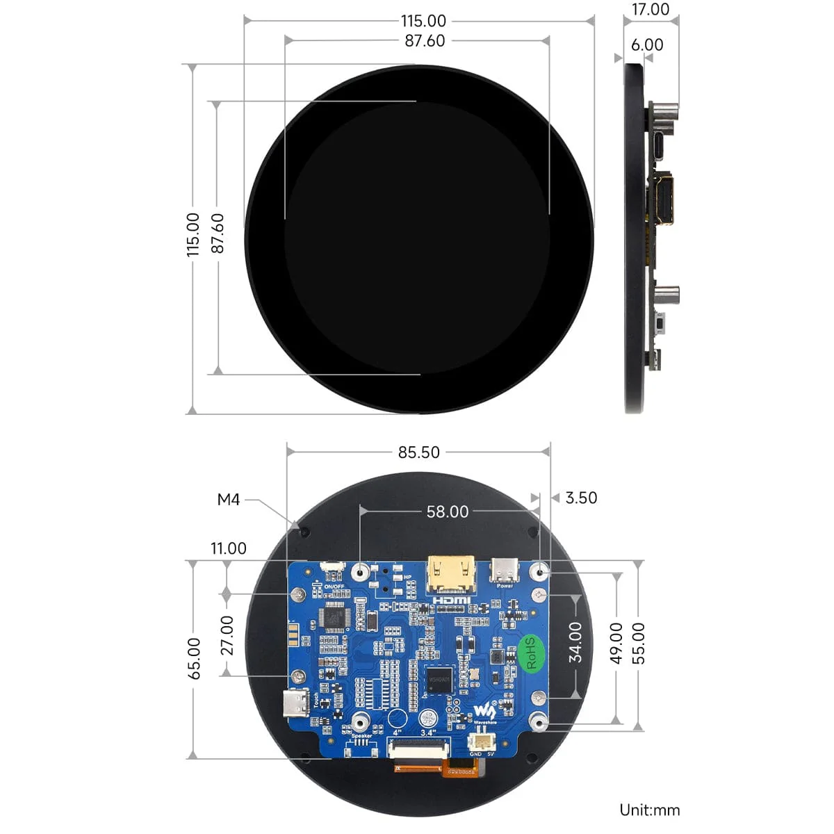3.4" HDMI Round Touch Display for Raspberry Pi (800x800) - Image 6