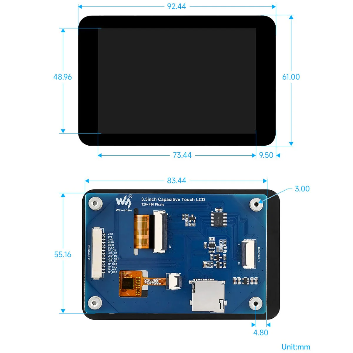 3.5" Capacitive Touch IPS LCD Display (320 x 480) - Image 7