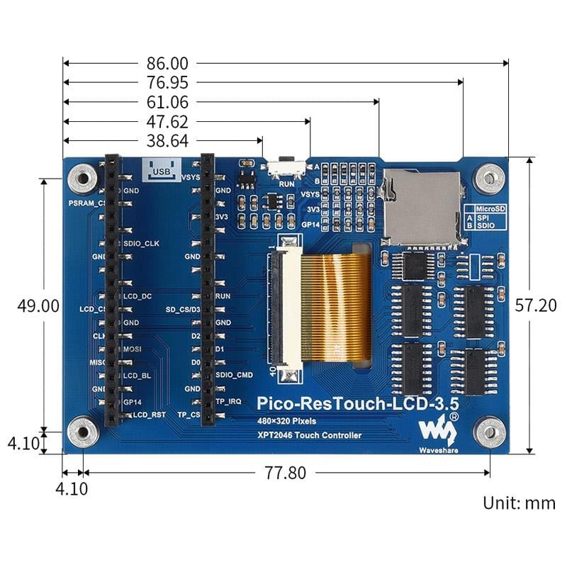 3.5" Touchscreen IPS LCD Display for Raspberry Pi Pico (480x320) - Image 6