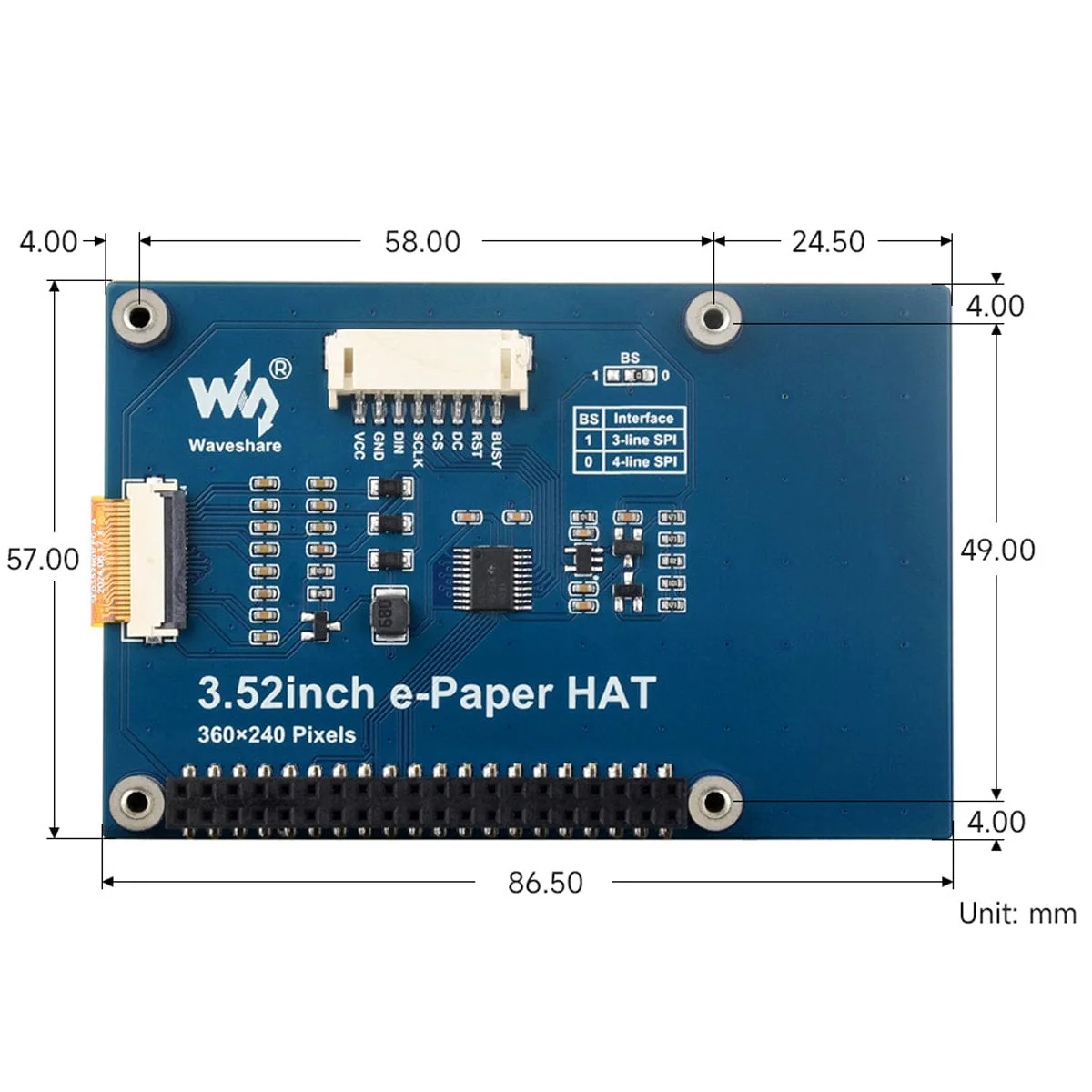 3.52" ePaper HAT for Raspberry Pi - Red/Black/White (360x240) - Image 6