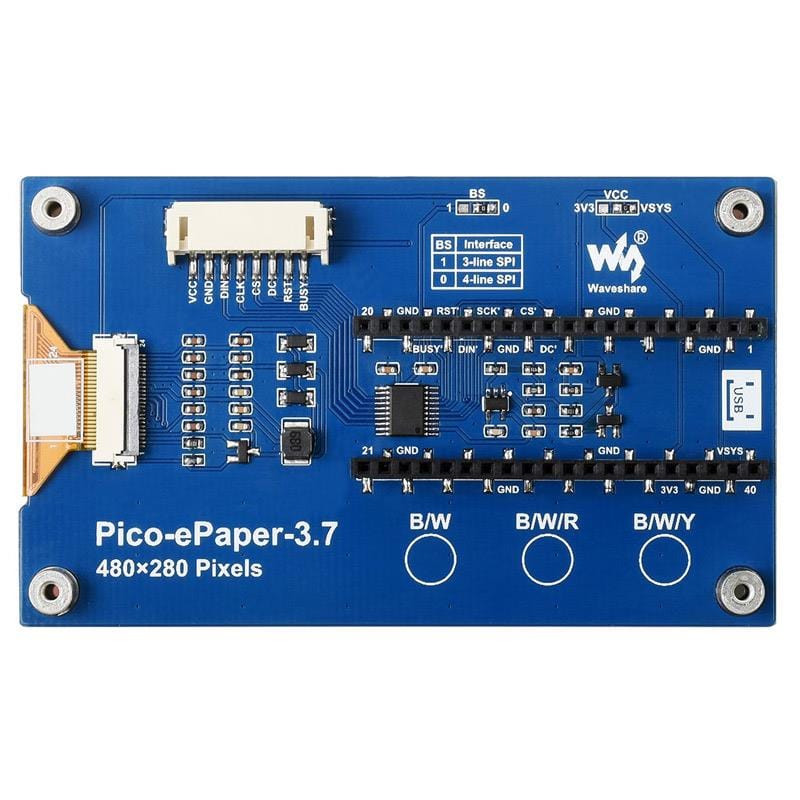 3.7" ePaper Display for Raspberry Pi Pico (480x280) - Image 2