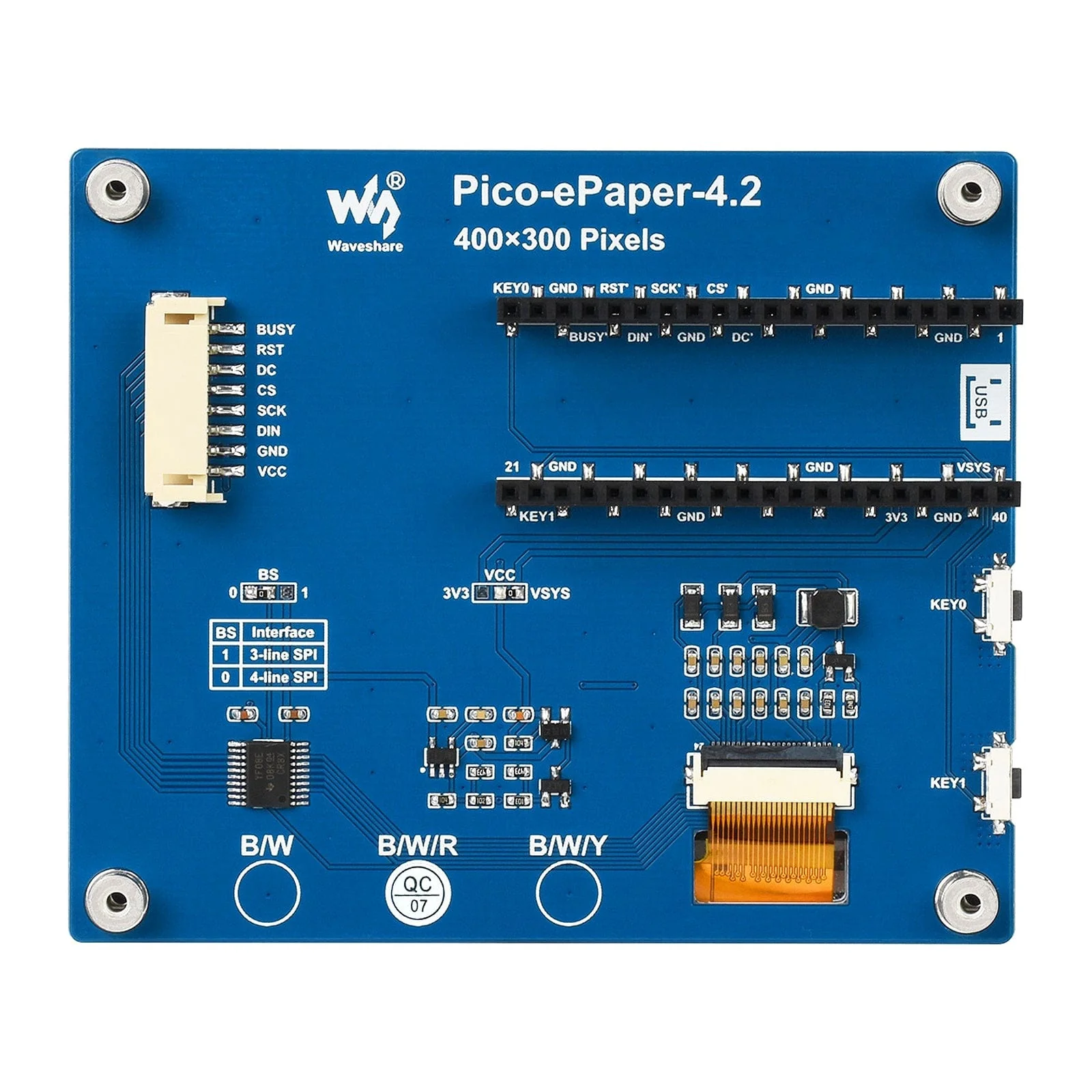 4.2" ePaper Display Module for Raspberry Pi Pico - Red/Black/White (400x300) - Image 4