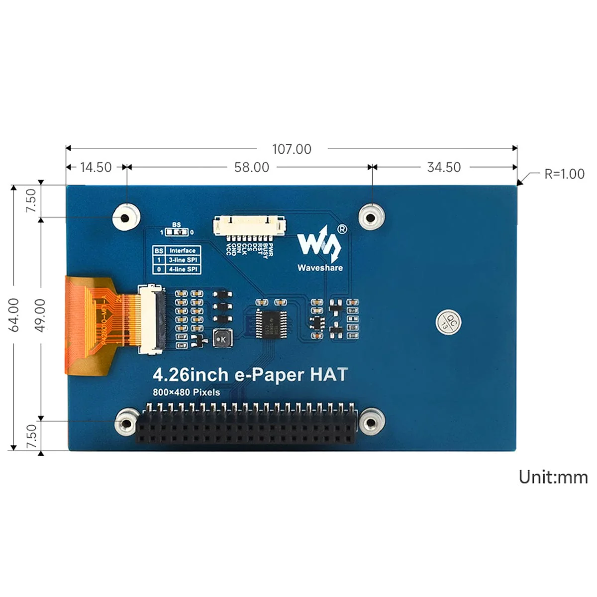4.26" ePaper Display HAT for Raspberry Pi (800x480) - Image 6