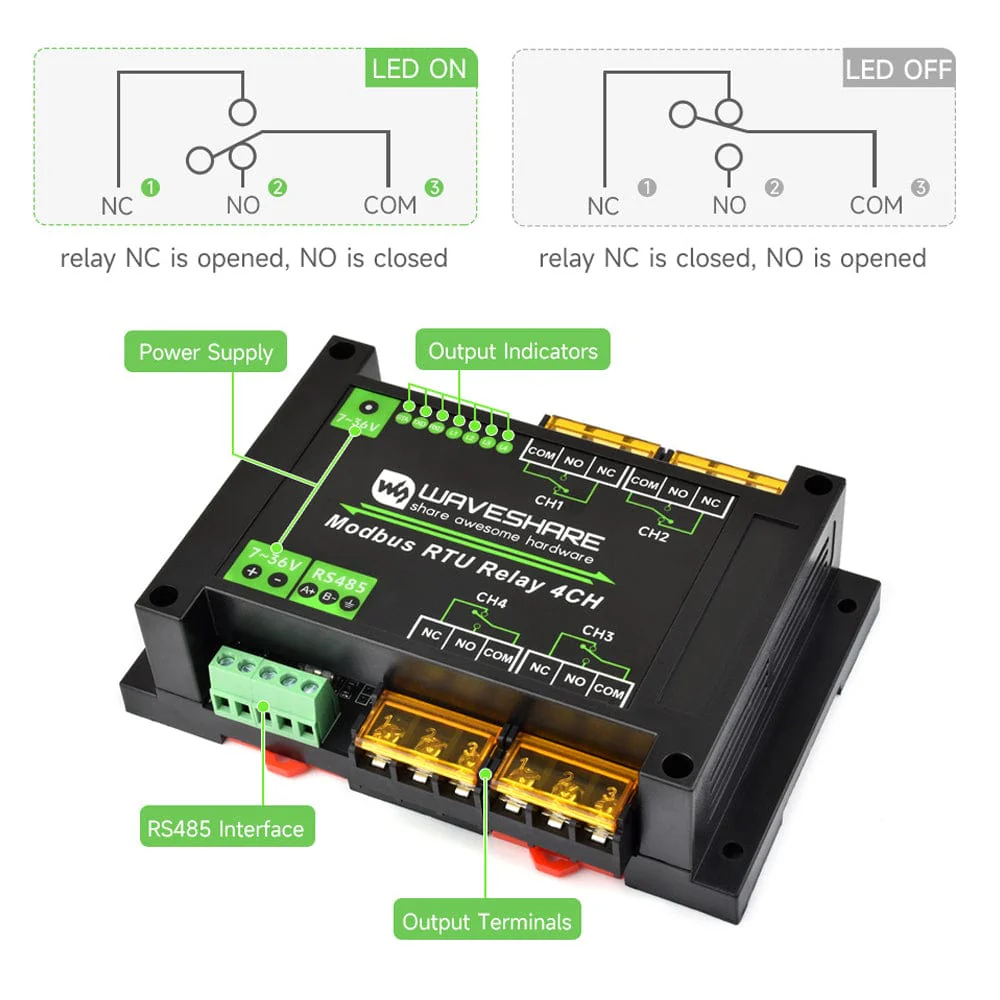 4-Channel Modbus RTU Relay Module with RS-485 Interface - Image 6