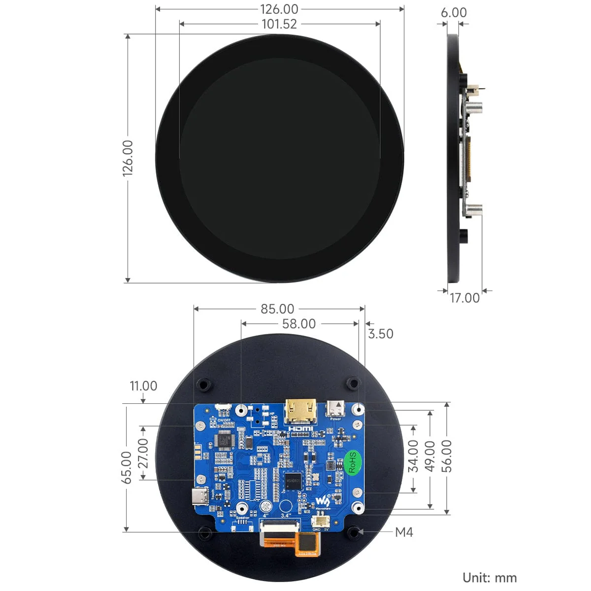 4" HDMI Round Touch Display for Raspberry Pi (720x720) - Image 6