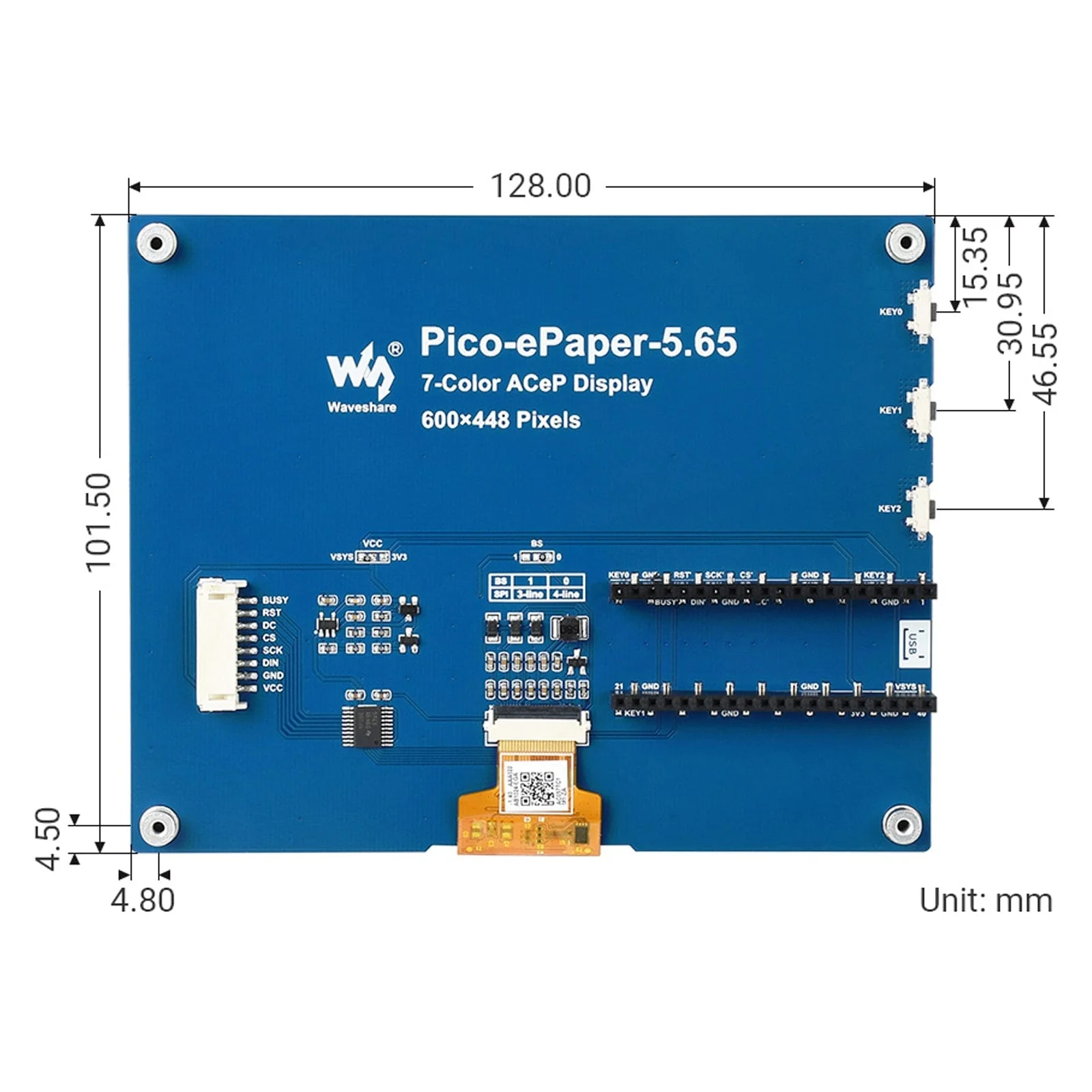 5.65" ACeP 7-Colour ePaper Display Module for Raspberry Pi Pico [Discontinued] - Image 6