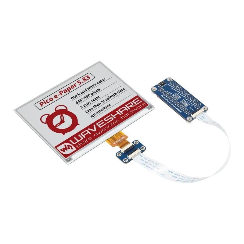 5.83" ePaper Display Module for Raspberry Pi Pico - Red/Black/White (648×480)