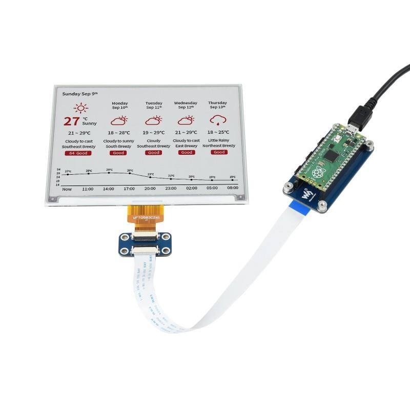 5.83" ePaper Display Module for Raspberry Pi Pico - Red/Black/White (648×480) - Image 2