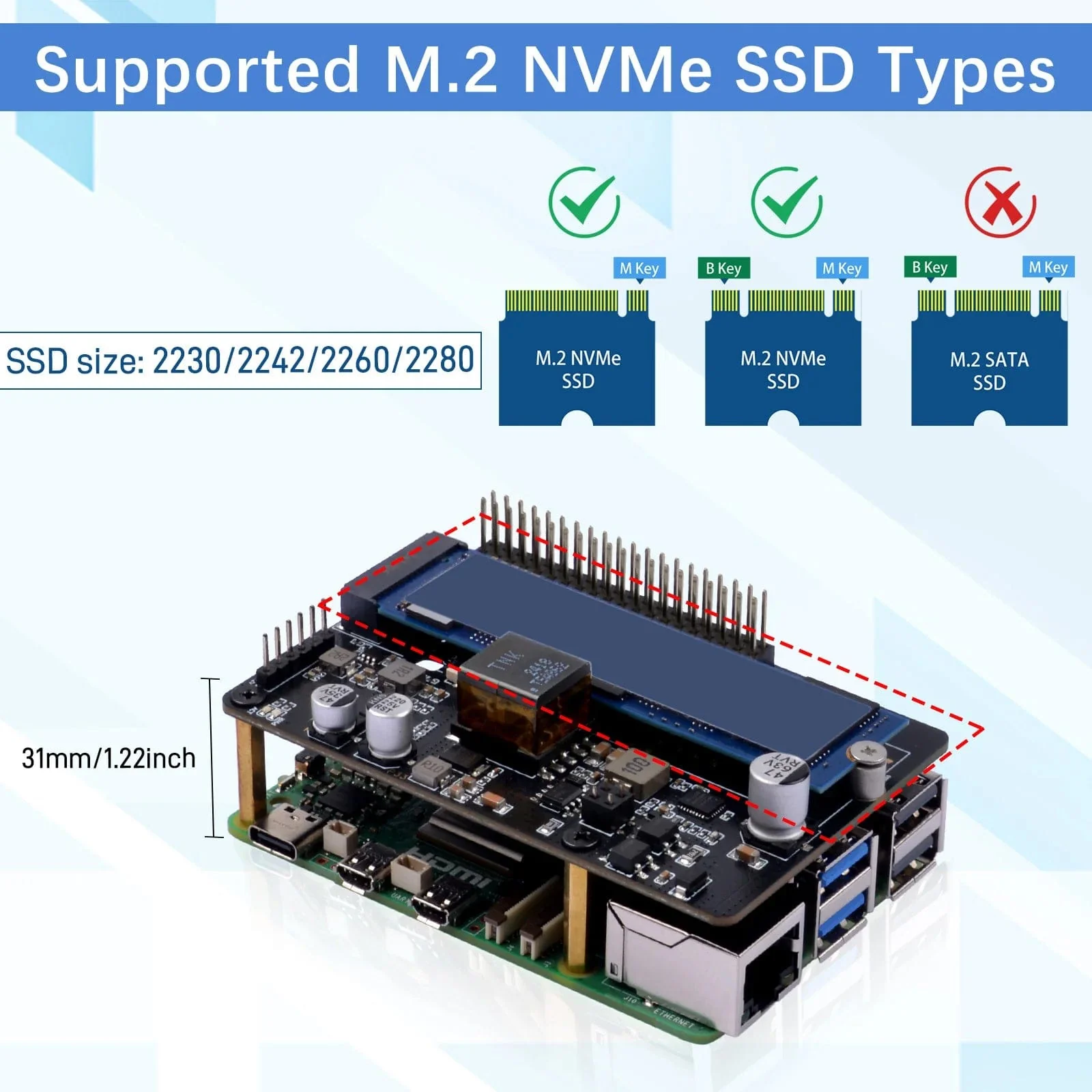 52Pi M.2 NVMe 2280 PoE+ HAT for Raspberry Pi 5 - Image 5