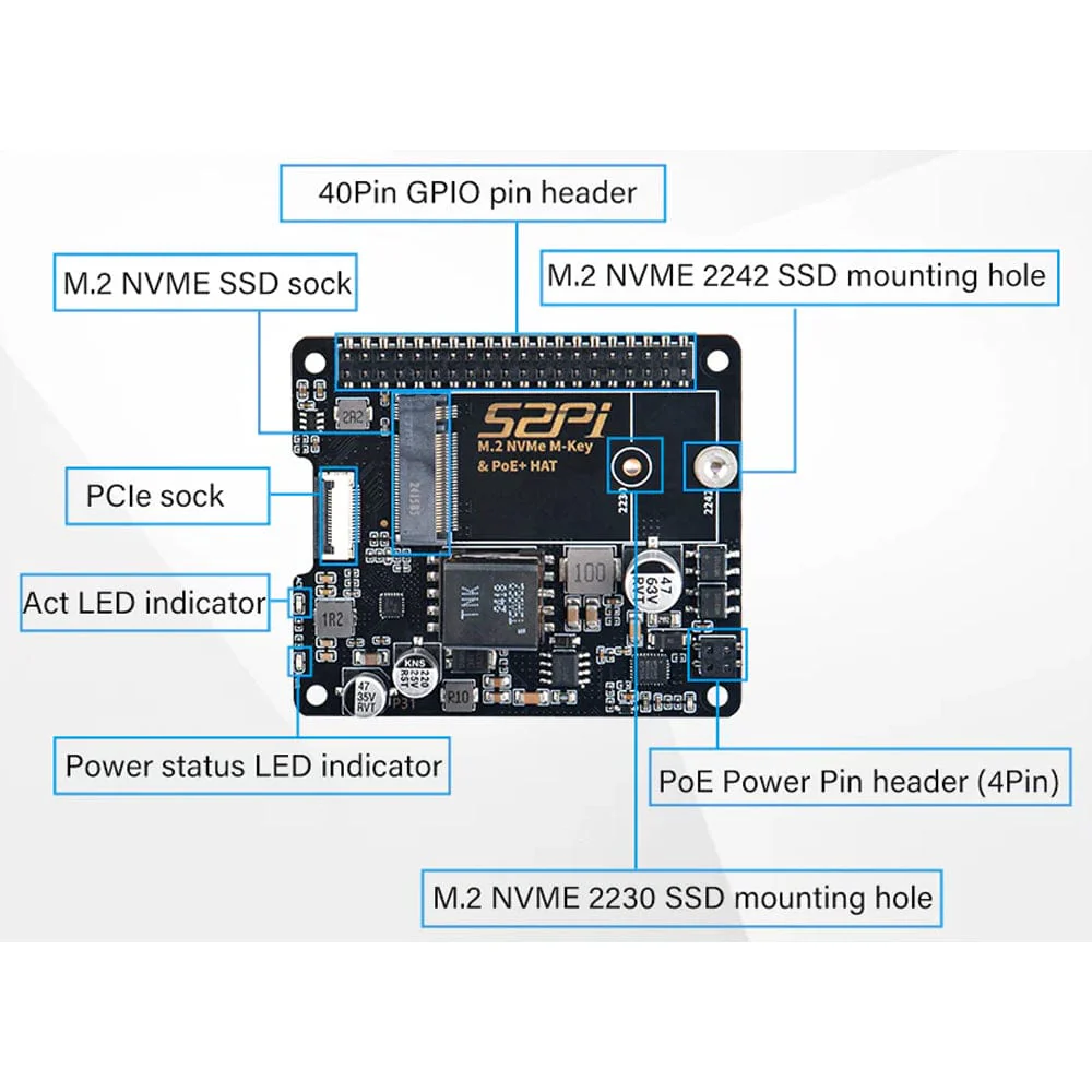 52Pi M.2 NVME M-Key PoE+ HAT for Raspberry Pi 5 - Image 4