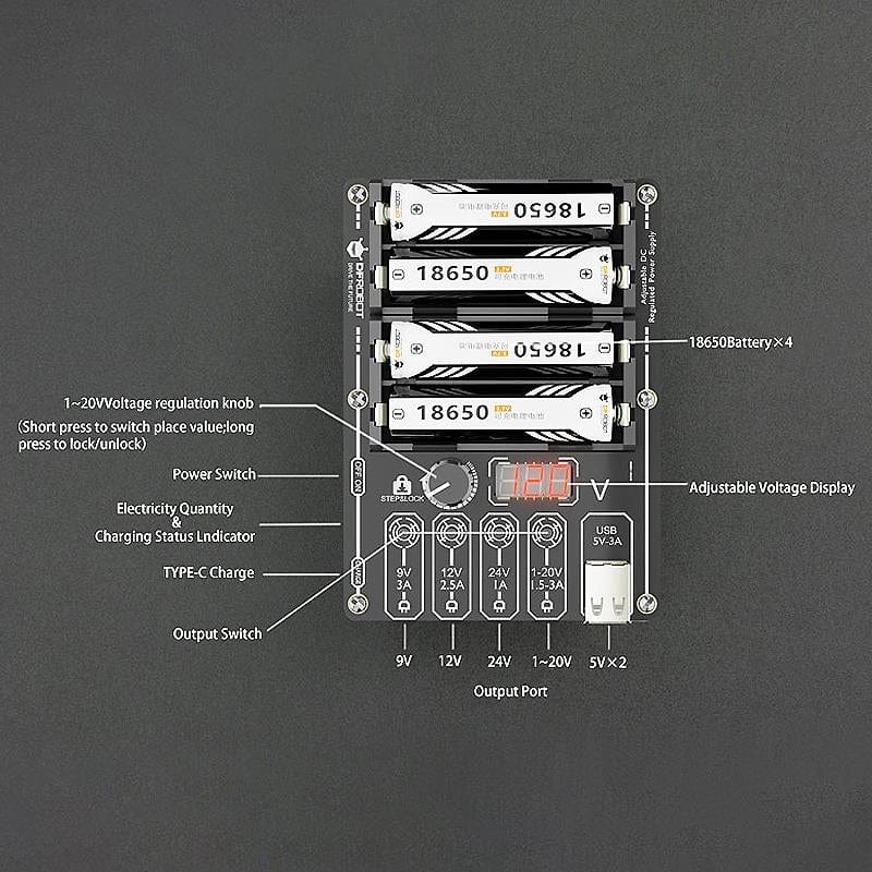 6-Way Adjustable DC Regulated Power Supply for 18650 Batteries [Discontinued] - Image 6