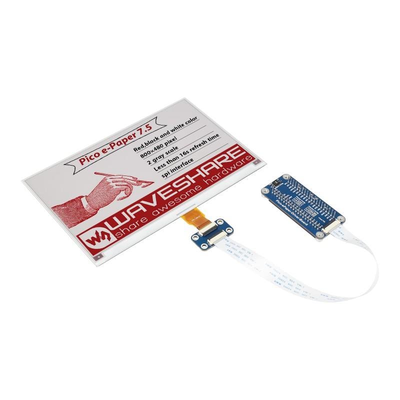 7.5" ePaper Display Module for Raspberry Pi Pico - Red/Black/White (800×480)
