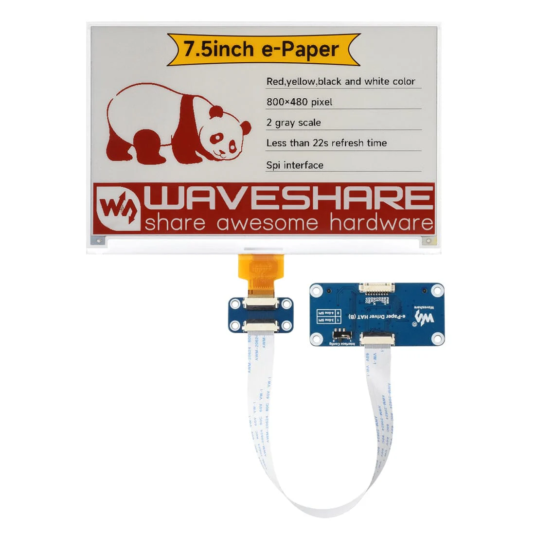 7.5" Four-Colour ePaper Display (H) with Driver HAT for Raspberry Pi - Image 3