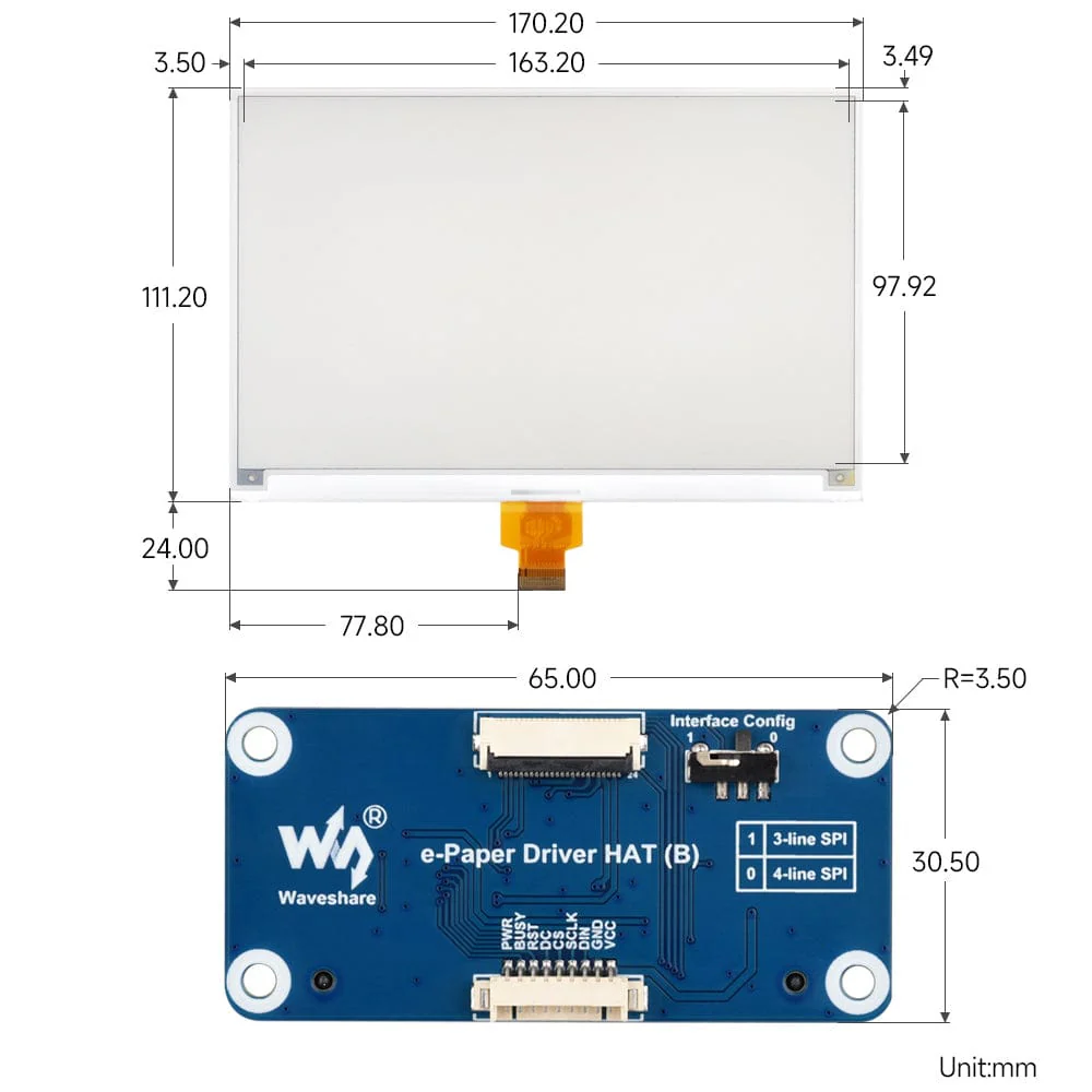 7.5" Four-Colour ePaper Display (H) with Driver HAT for Raspberry Pi - Image 9