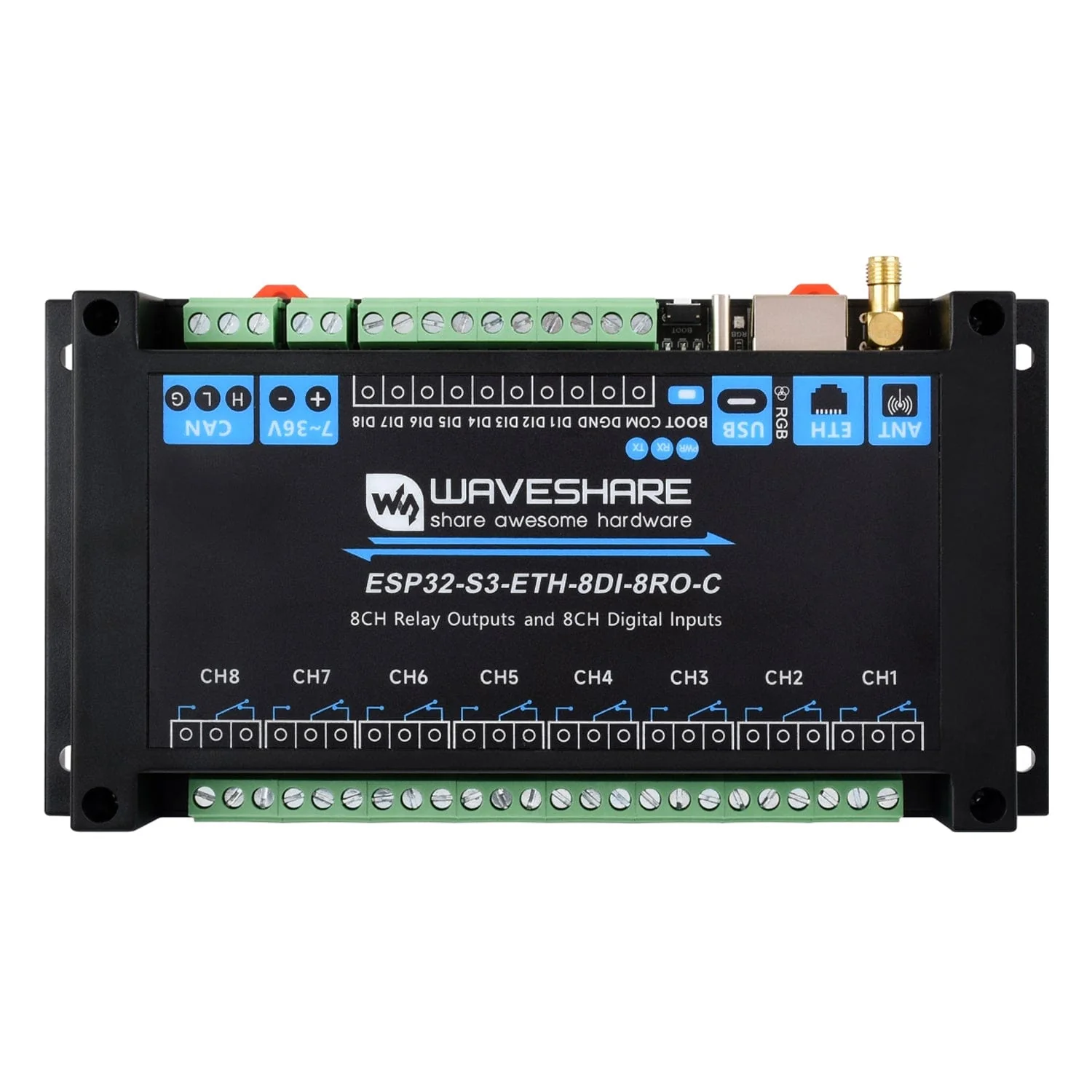 8-Channel ESP32-S3 Wi-Fi Relay Module with CAN Interface - Image 5