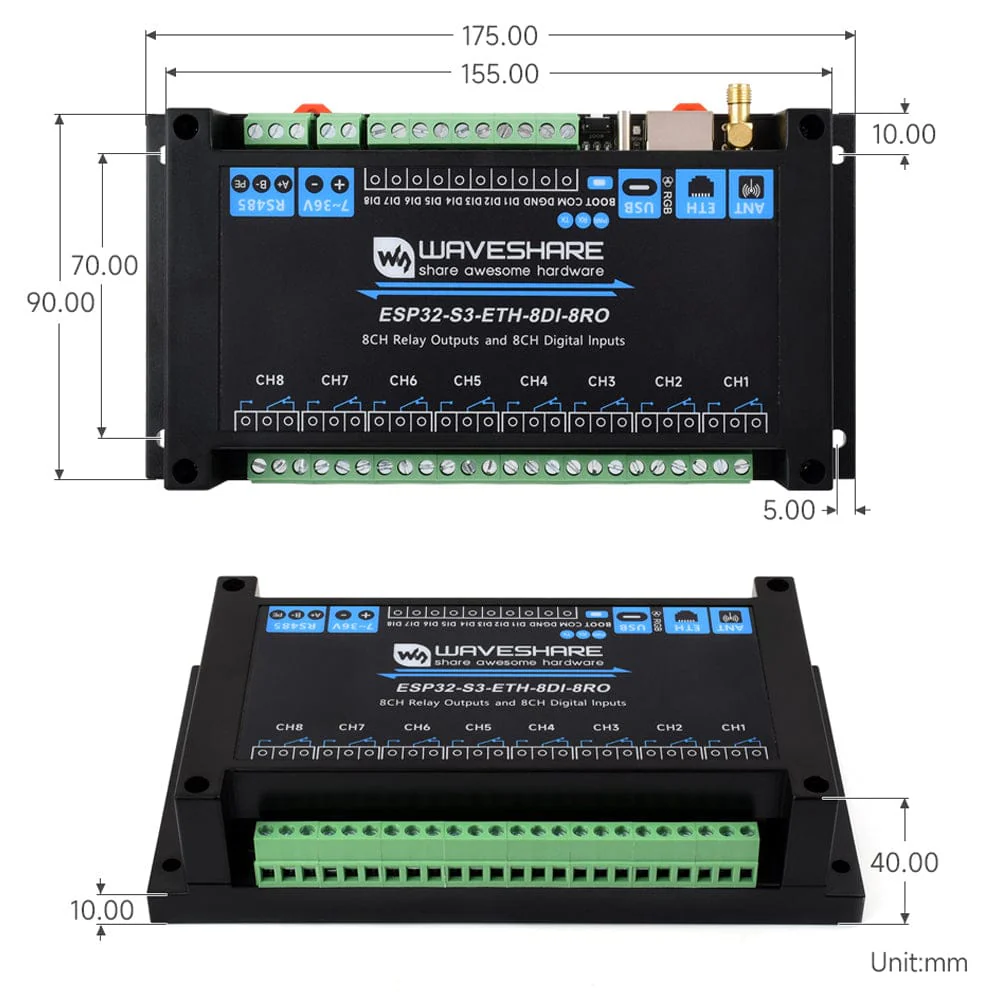 8-Channel ESP32-S3 WiFi Relay Module with RS485 (PoE Option) - Image 10