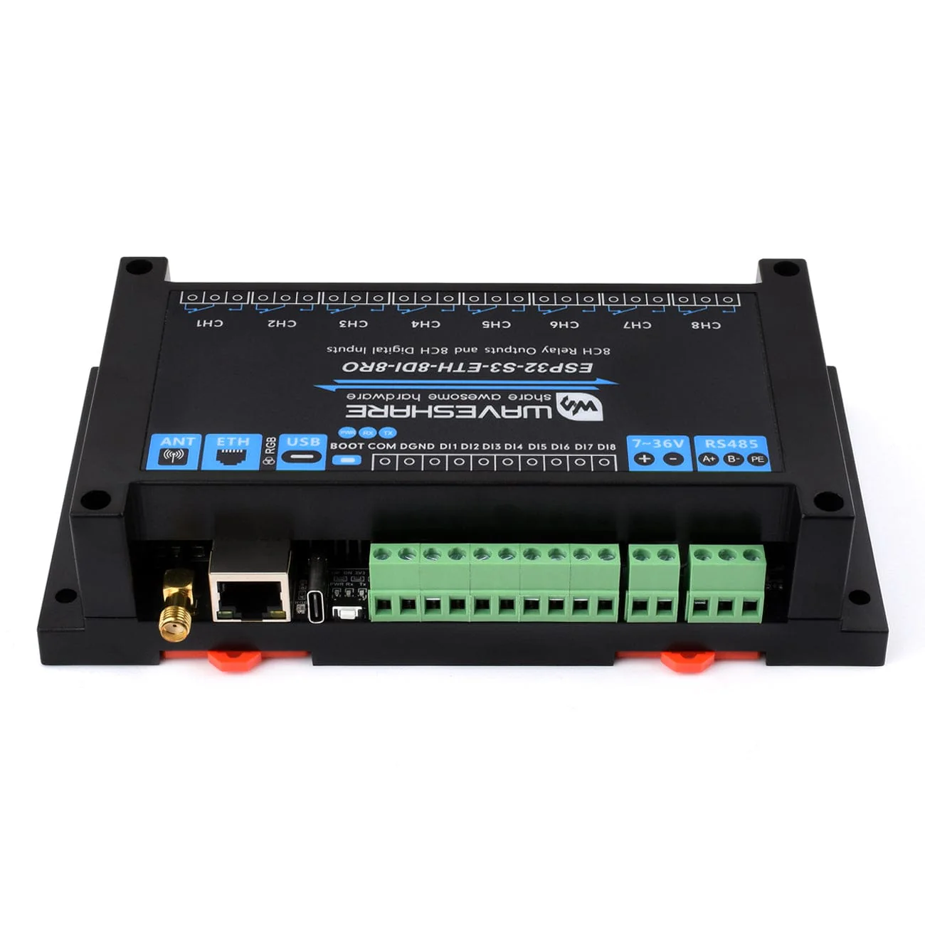 8-Channel ESP32-S3 WiFi Relay Module with RS485 (PoE Option) - Image 2