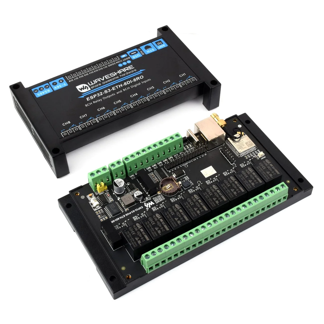8-Channel ESP32-S3 WiFi Relay Module with RS485 (PoE Option) - Image 3