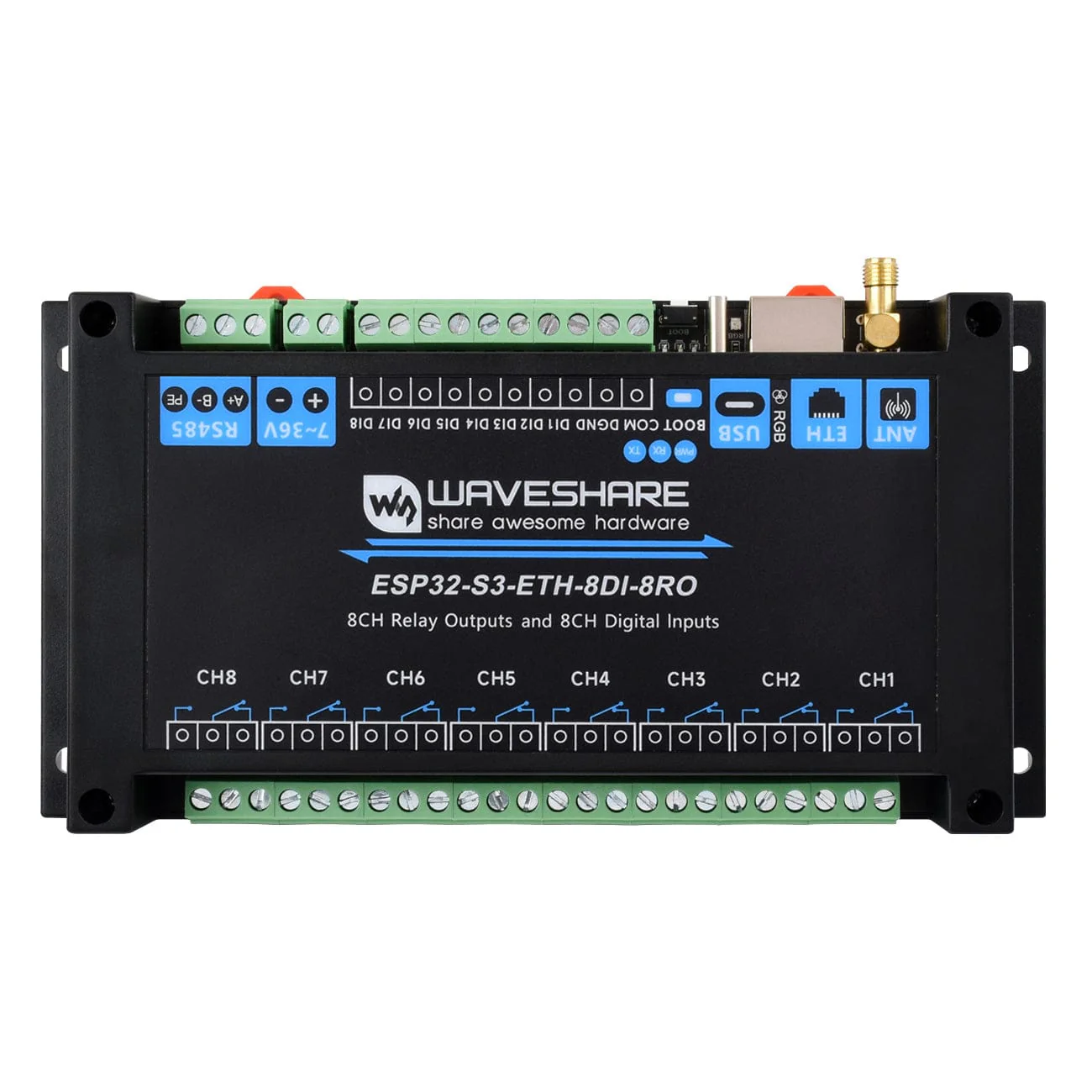 8-Channel ESP32-S3 WiFi Relay Module with RS485 (PoE Option) - Image 4