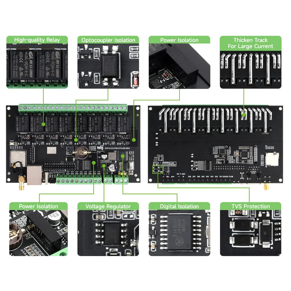 8-Channel ESP32-S3 WiFi Relay Module with RS485 (PoE Option) - Image 6