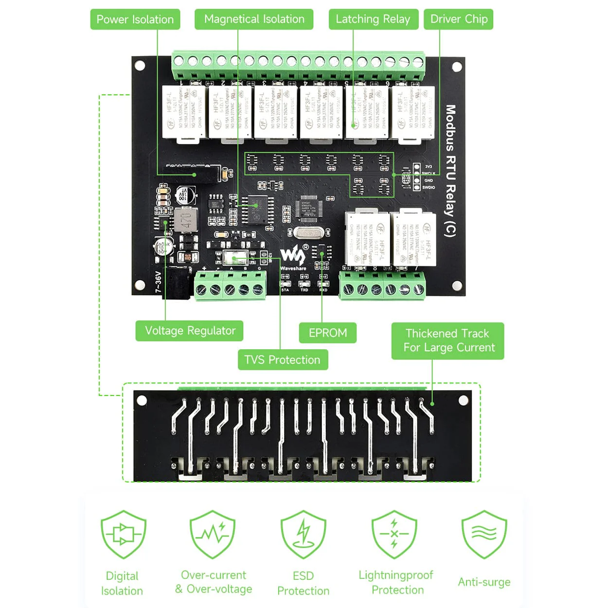 8-Channel Modbus RTU Latching Relay Module (C) with RS-485 Interface - Image 6