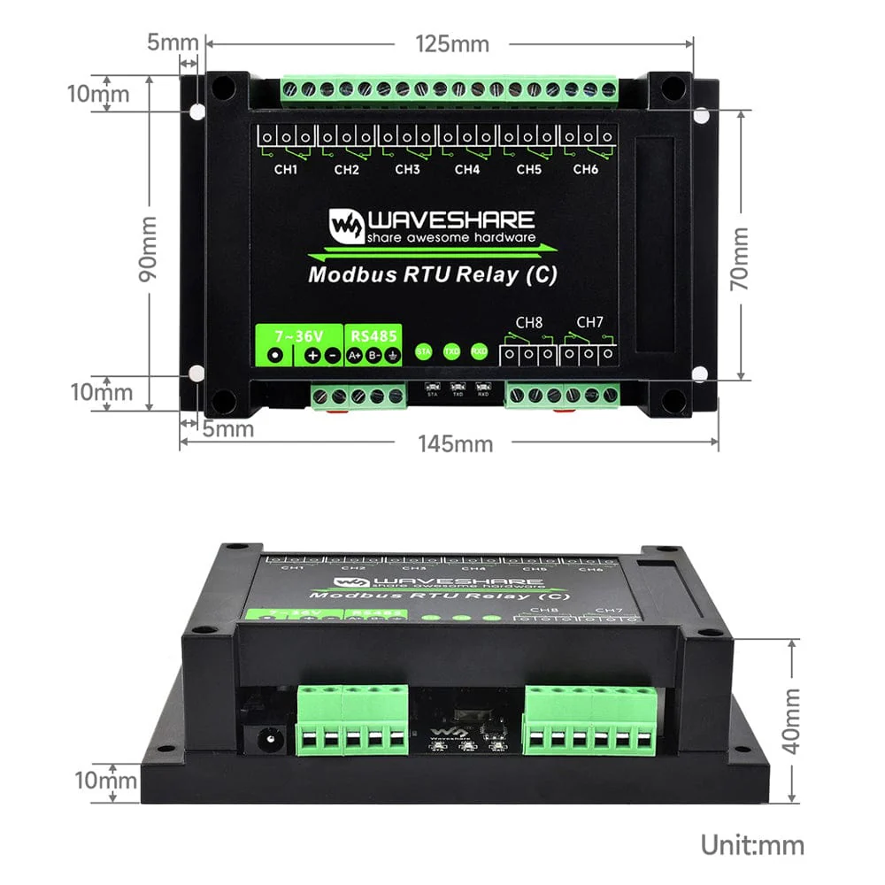 8-Channel Modbus RTU Latching Relay Module (C) with RS-485 Interface - Image 9
