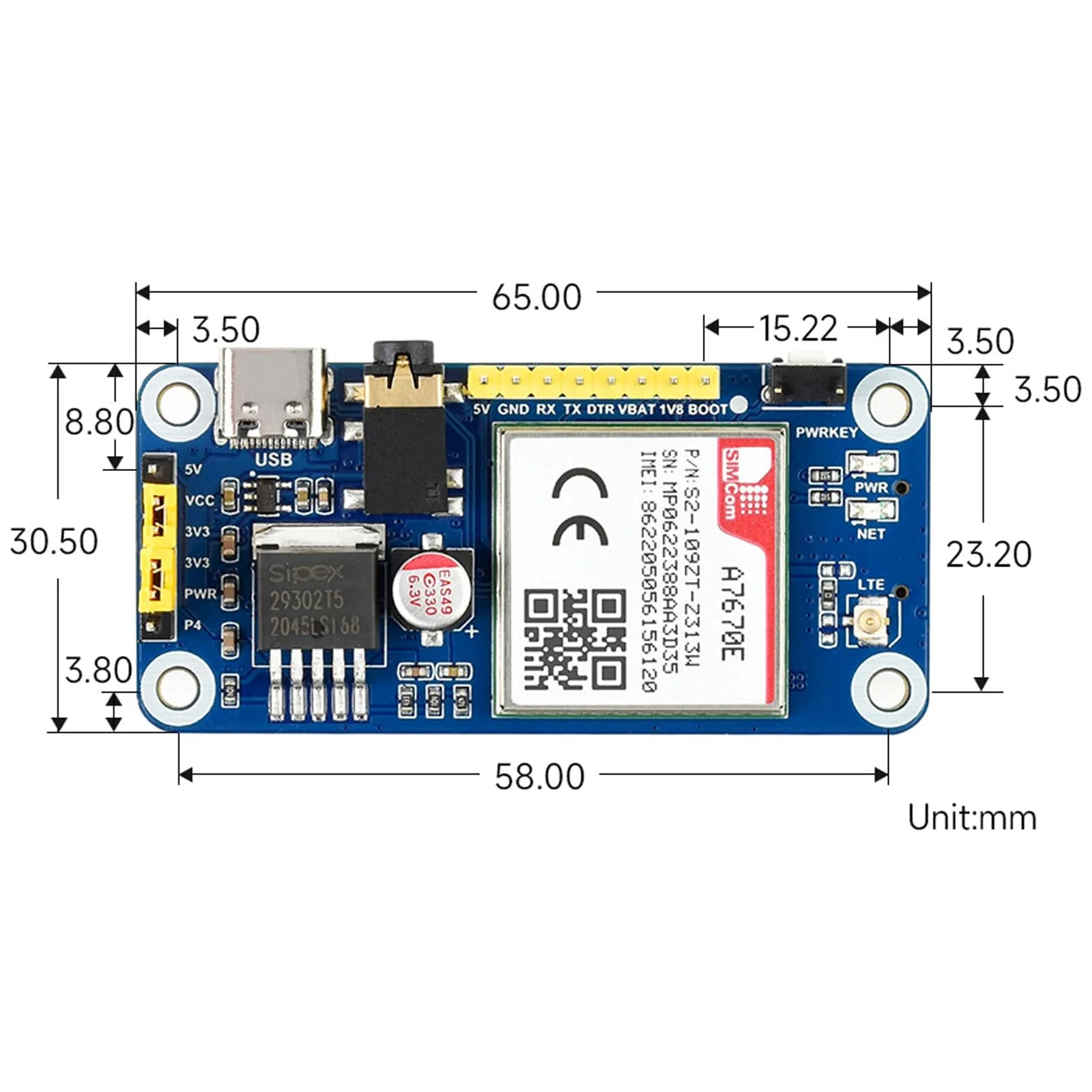 A7670E LTE Cat-1 HAT for Raspberry Pi (2G/GSM/GPRS) - Image 7