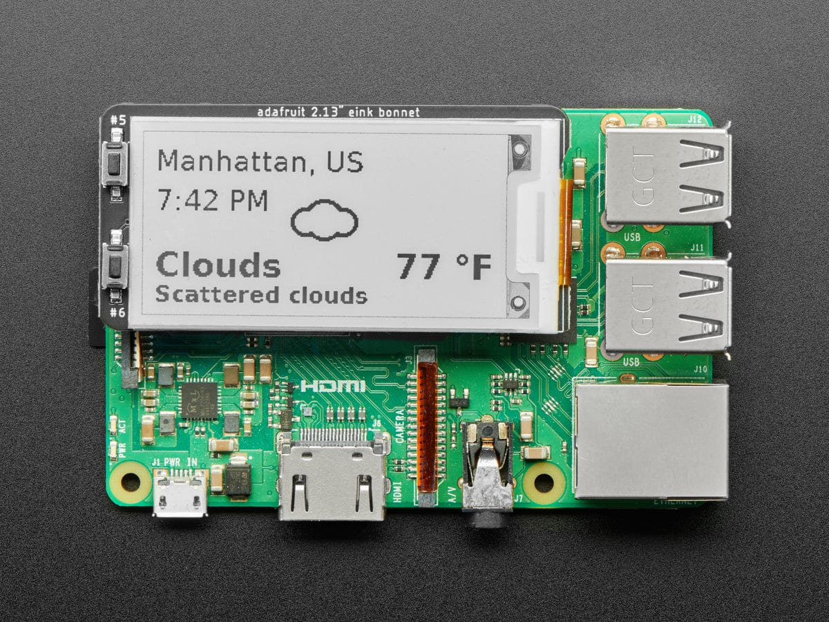 Adafruit 2.13" Monochrome E-Ink Bonnet for Raspberry Pi (THINK INK) - Image 2