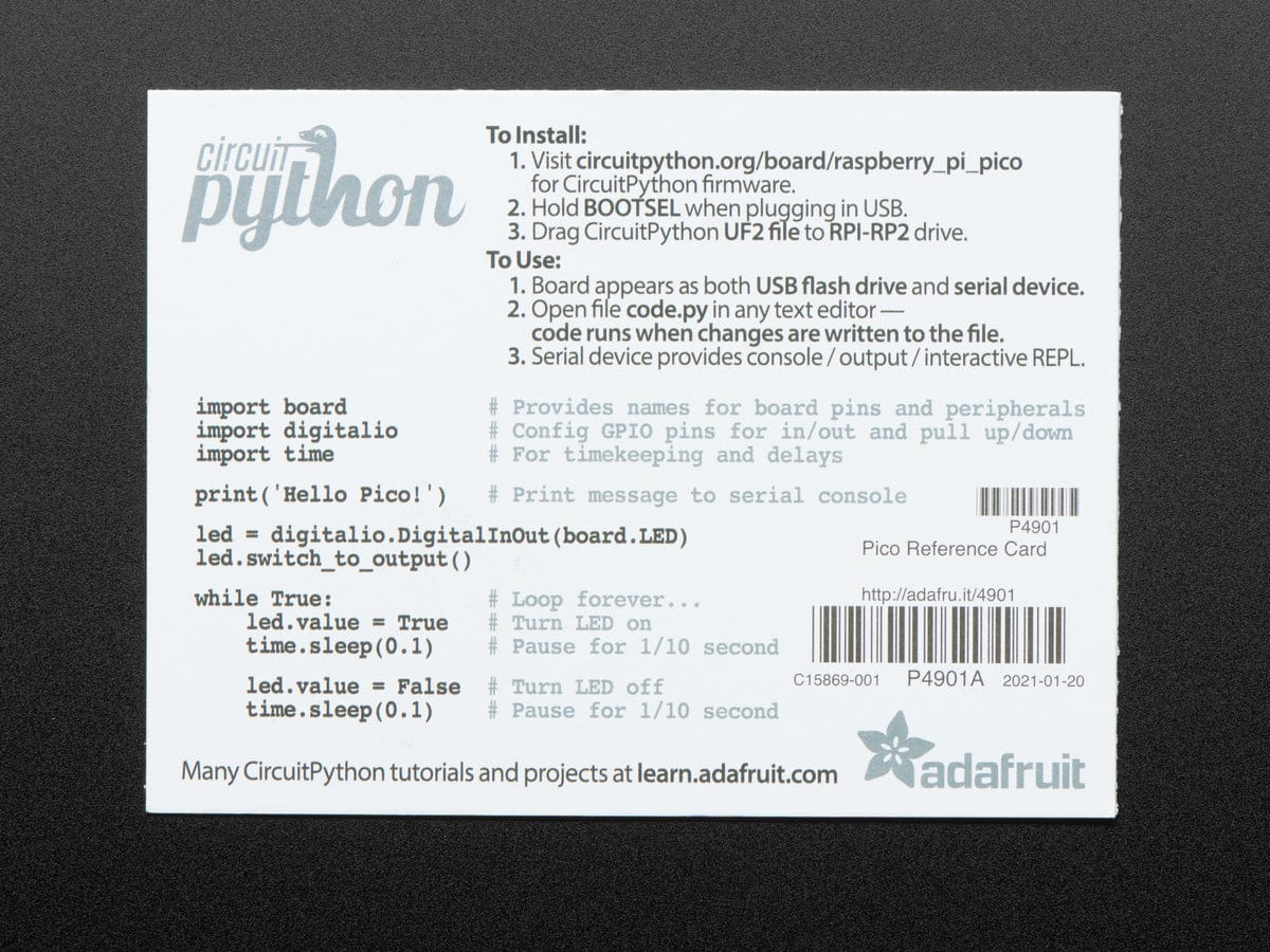 Adafruit GPIO Reference Card for Raspberry Pi Pico - Image 2