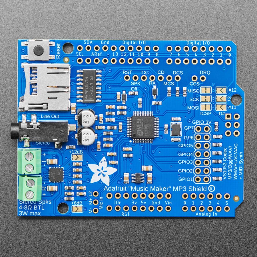 Adafruit "Music Maker" MP3 Shield for Arduino with 3W Stereo Amp (v1.0) - Image 2