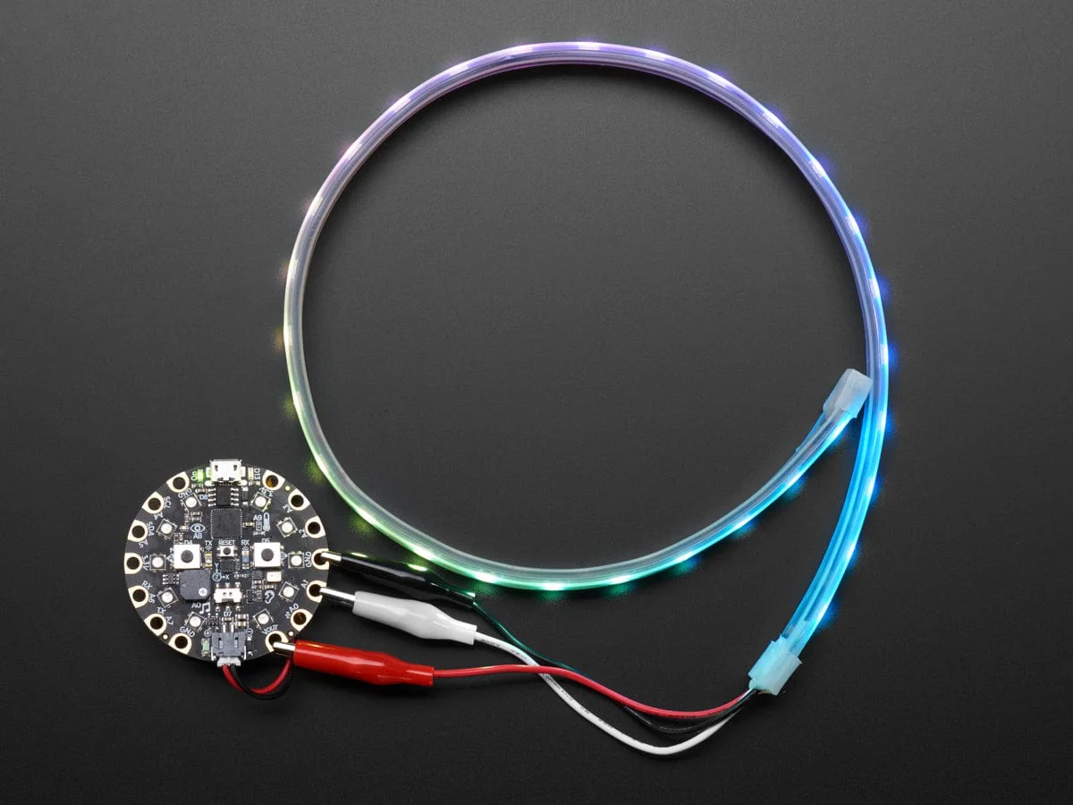 Adafruit NeoPixel LED Strip w/ Alligator Clips - 60 LED/m (0.5 Meter Long - Black Flex) - Image 2