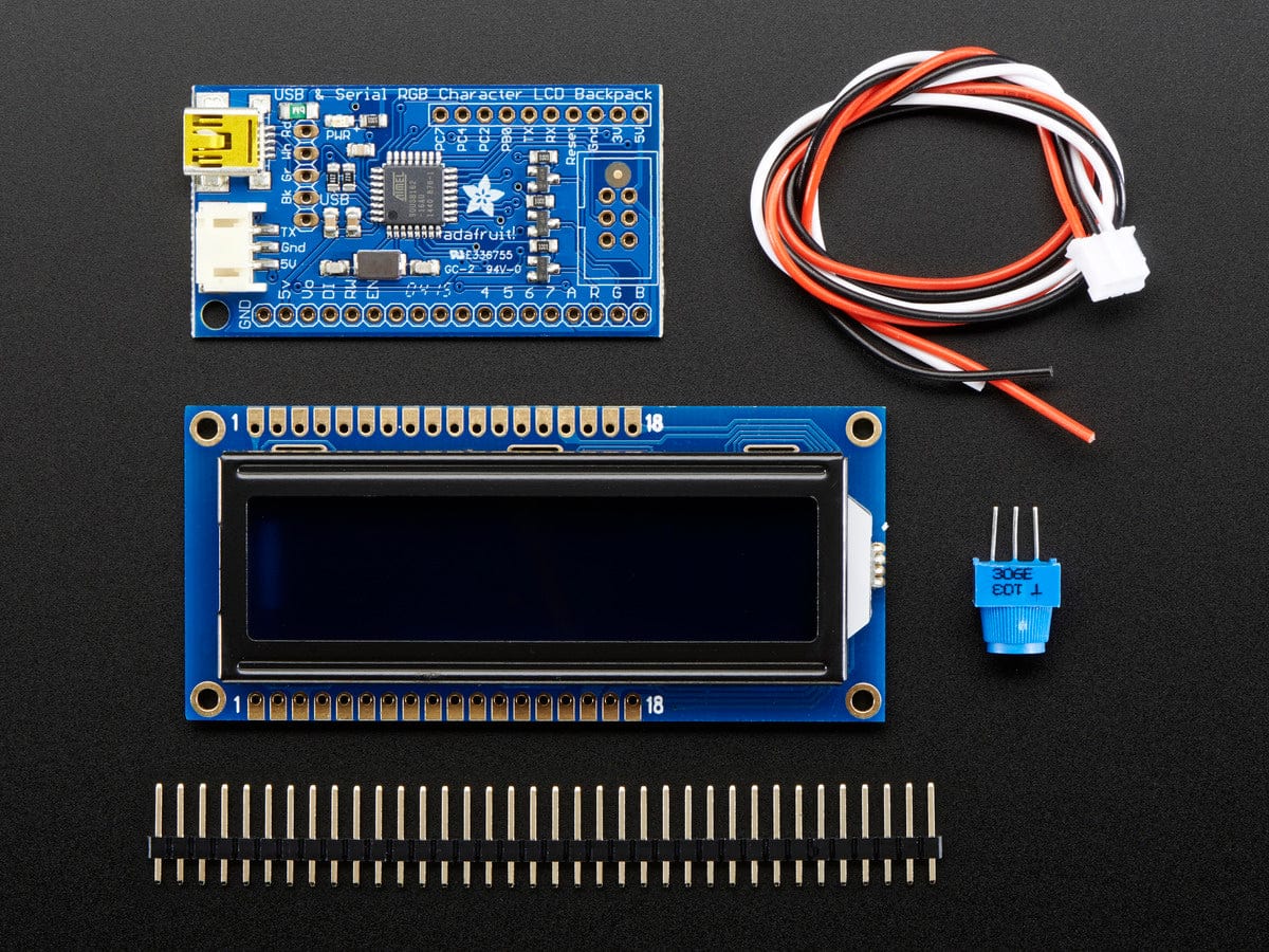 USB + Serial Backpack Kit with 16x2 RGB backlight negative LCD (RGB on Black) - Image 4